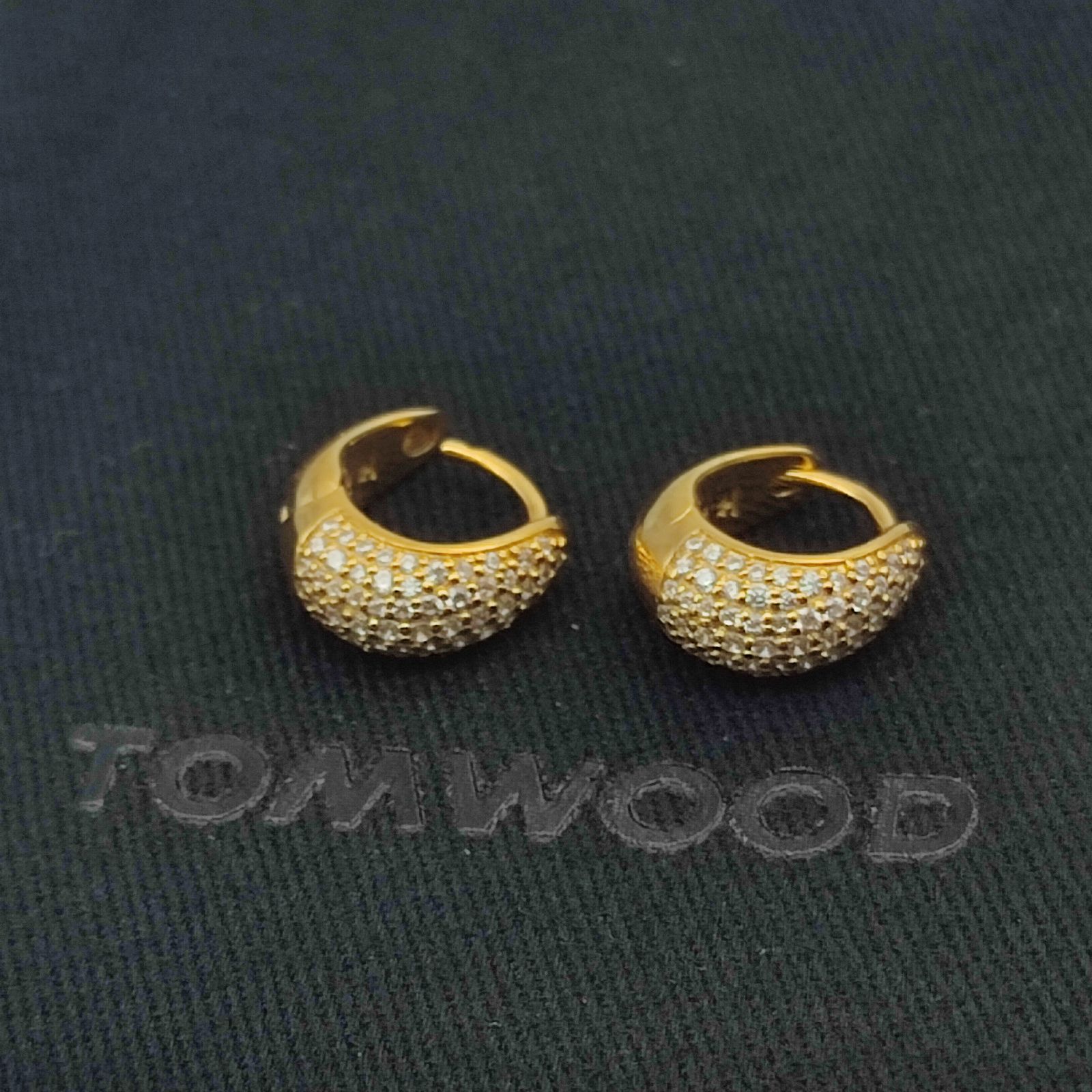 【超美品】TOMWOOD　トムウッド　ストーンフープピアス　アイス ハギー パヴェ　ゴールド　シルバー925　2.7ｇ