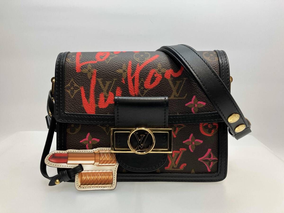LOUIS VUITTON ルイヴィトン ドーフィーヌMINI フォールインラブ モノグラム M45889 ショルダーバッグ ブラウン レッド ピンク ゴールド GP