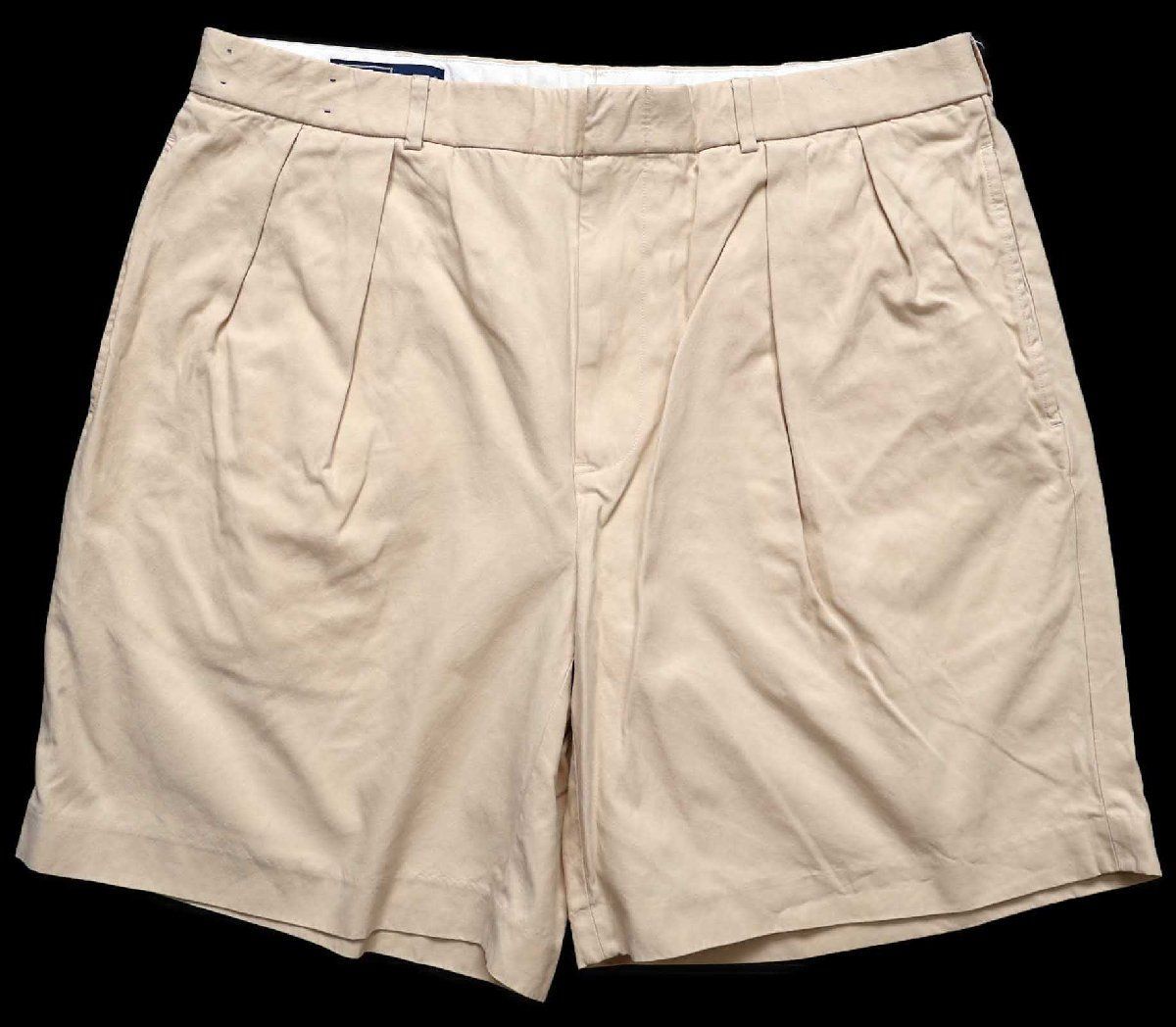 00s ポロ ラルフローレン ツータック シルク×コットン ショートパンツ ライトカーキ W38★ショーツ オールド スラックス ビッグサイズ