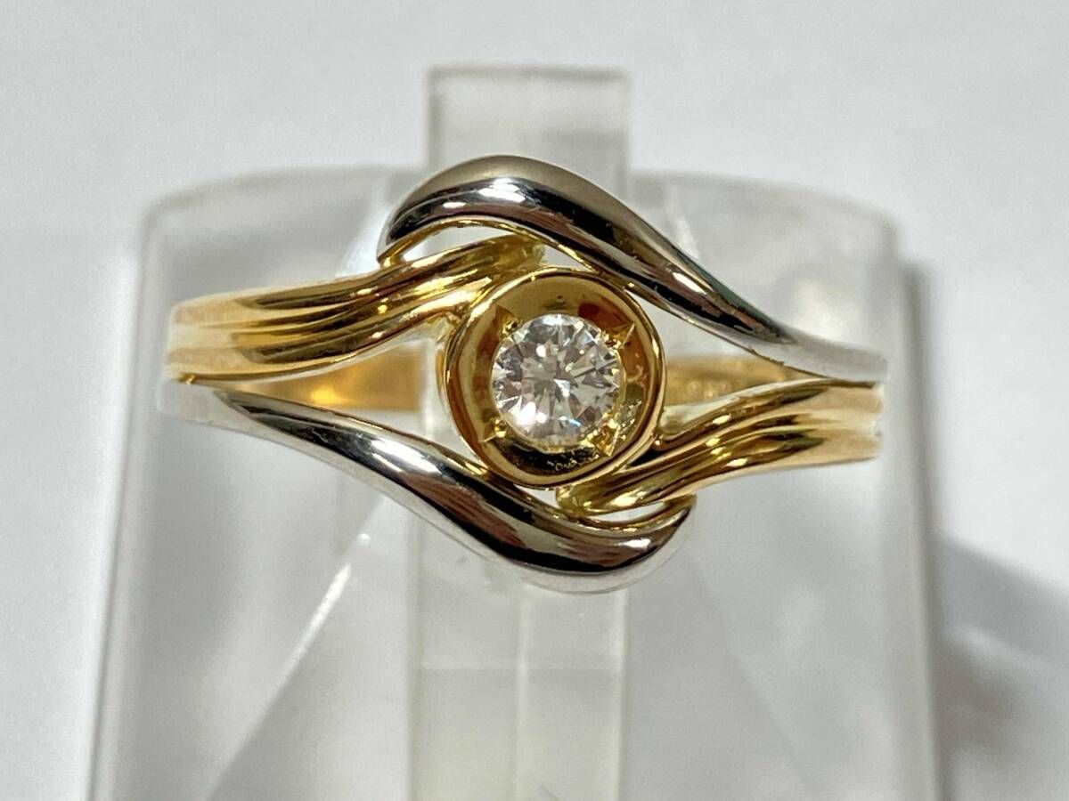 【ソーティング付】 K18ゴールド Pt900プラチナ 天然ダイヤモンド(0.10ct) サイズ約12号 総重量約3.2g コンビ 指輪 リング