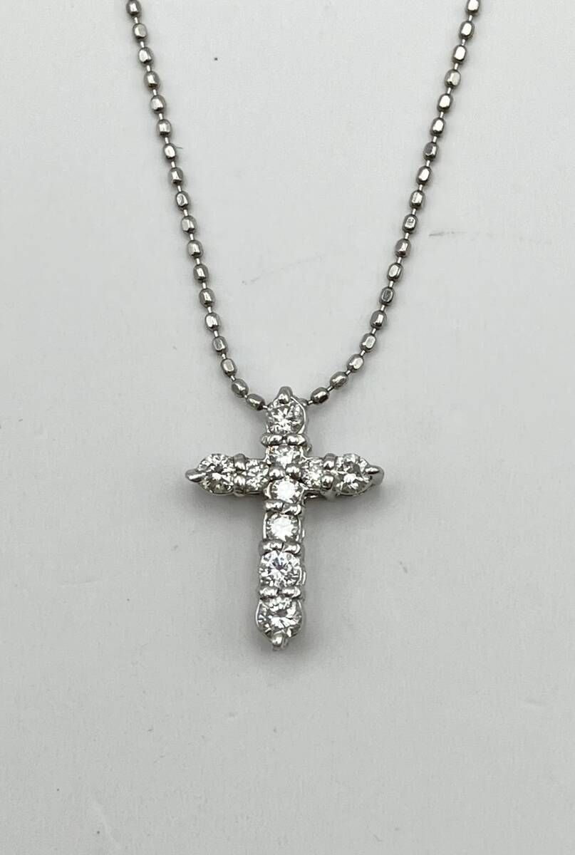 Pt900／Pt850 ネックレス ダイヤ0.26ct 約40cm 2.7g プラチナ ソーティング付き　クロス　ダイヤモンド