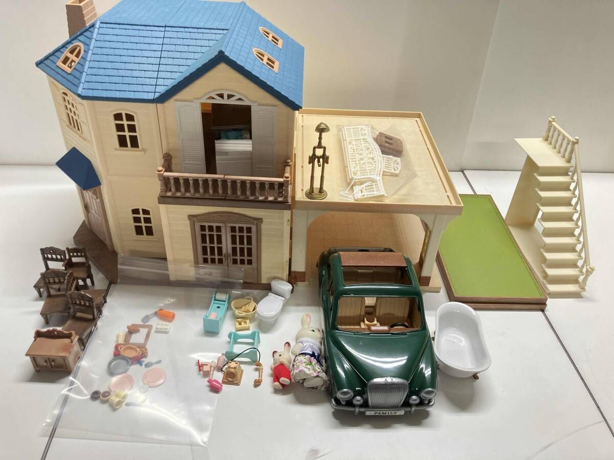シルバニアファミリー カーポートのある青い屋根のお家 デラックスセット エポック