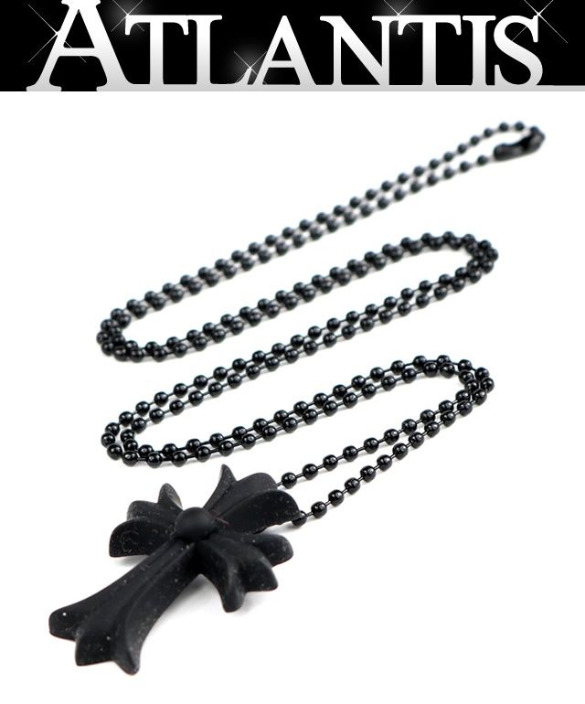 CHROME HEARTS 銀座店 クロムハーツ 未使用 シリコンラバー スモールCHクロス ネックレス メンズ ボールチェーン 黒 103512
