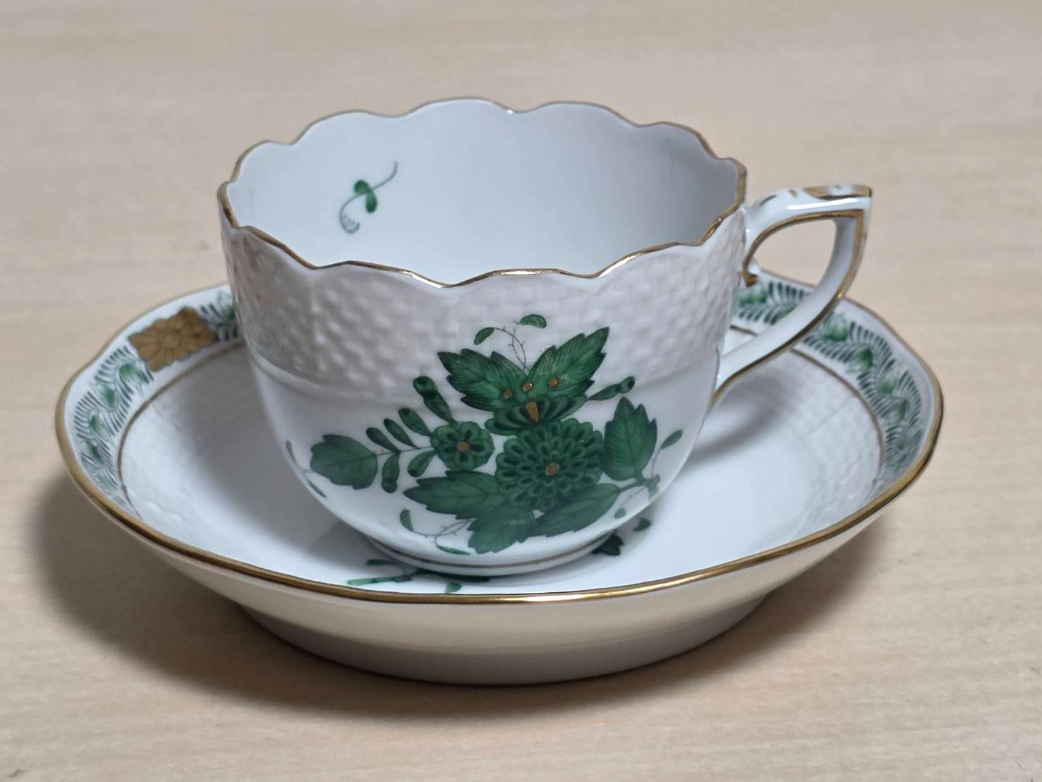 R80611 美品 HEREND ヘレンド アポニーグリーン デミタス カップ 