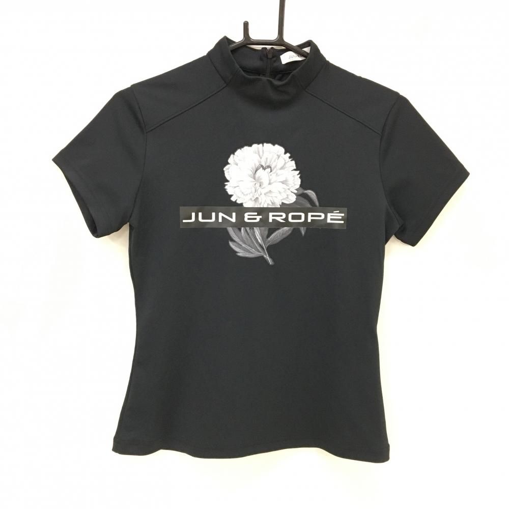 JUN&ROPE ジュンアンドロペ ゴルフ ハイネック シャツ バックリボン 超美品】ジュンアンドロペ 半袖ハイネックシャツ 黒×白 フロント