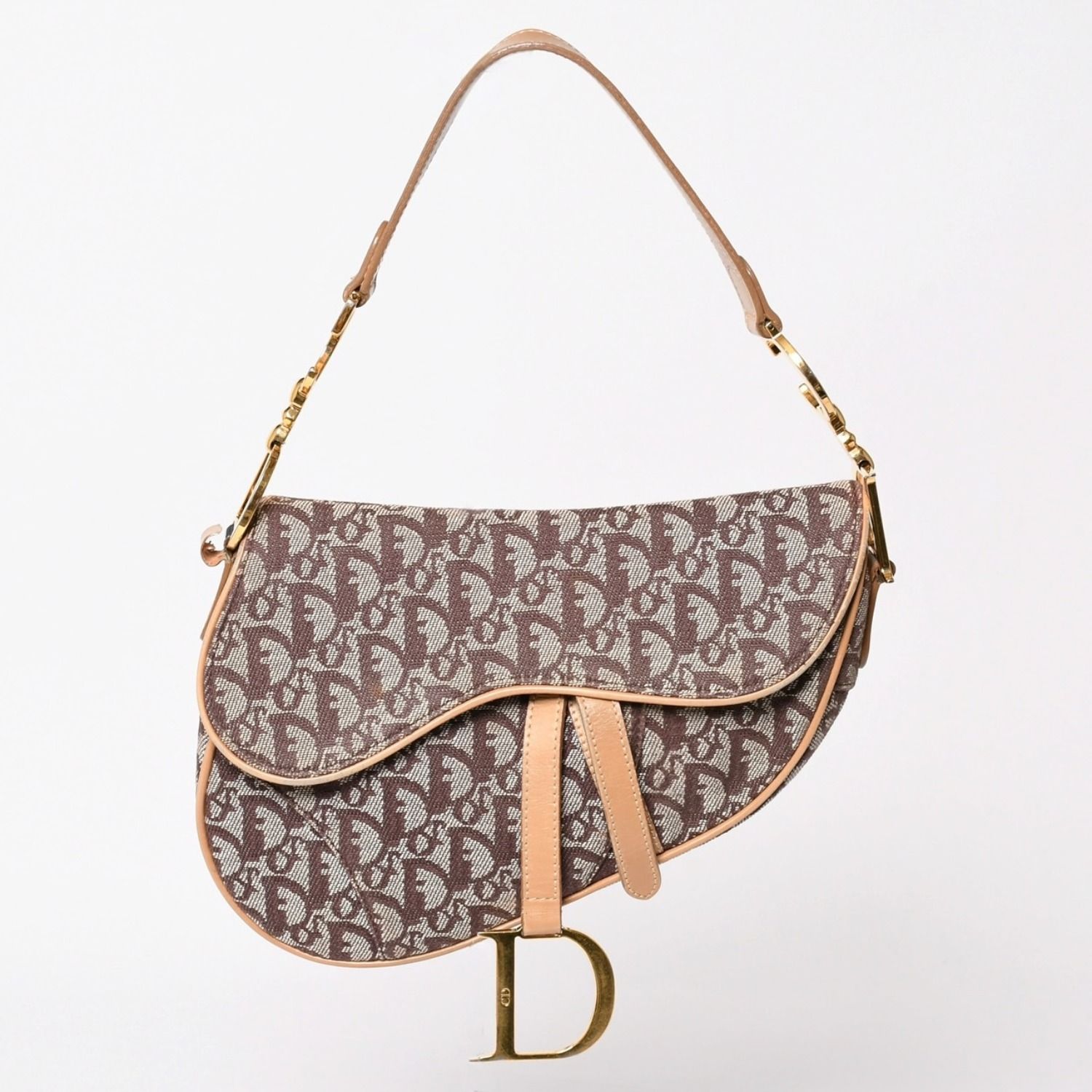 Christian Dior クリスチャンディオール サドルバック オブリーク ワンショルダーバッグ トロッター ブラウン 美品 中古 4a002517