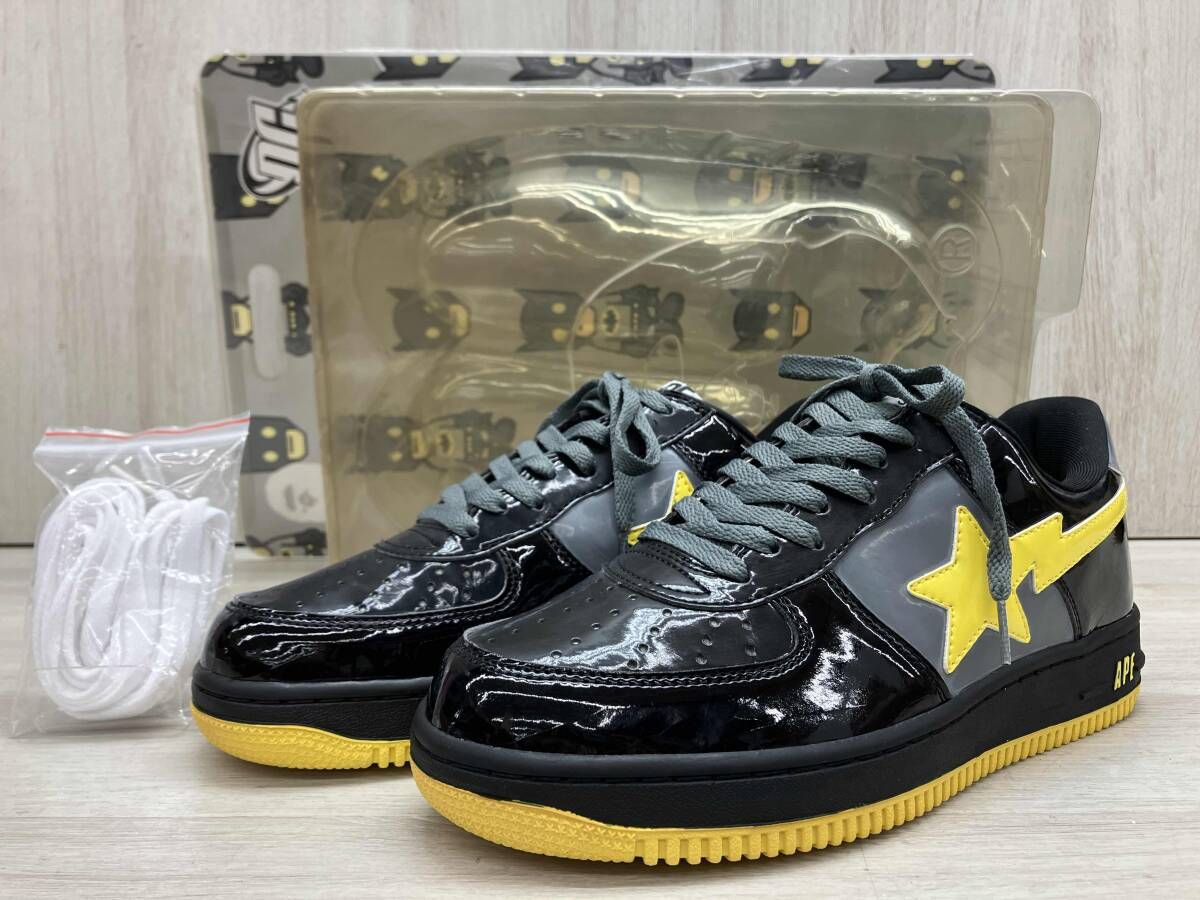 A Bathing Ape/アメイジング エイプ×DC COMICS バットマン Bape Sta Low “Batman” スニーカー エナメル ブラック×イエロー 観賞用 2007