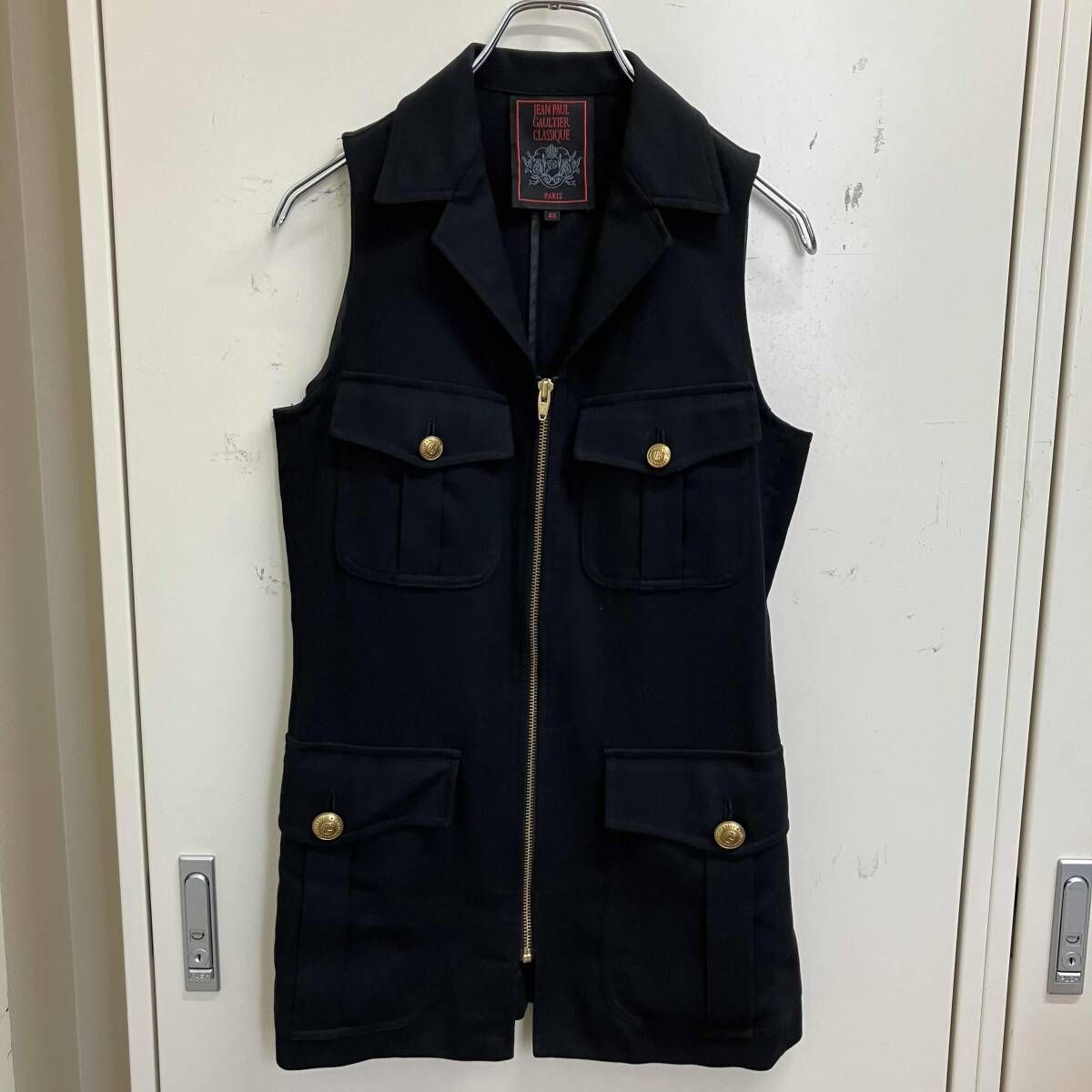 90s archive JEAN PAUL GAULTIER CLASSIQUE 金ボタンジップベスト サイズ40 ブラック ジャンポールゴルチエ