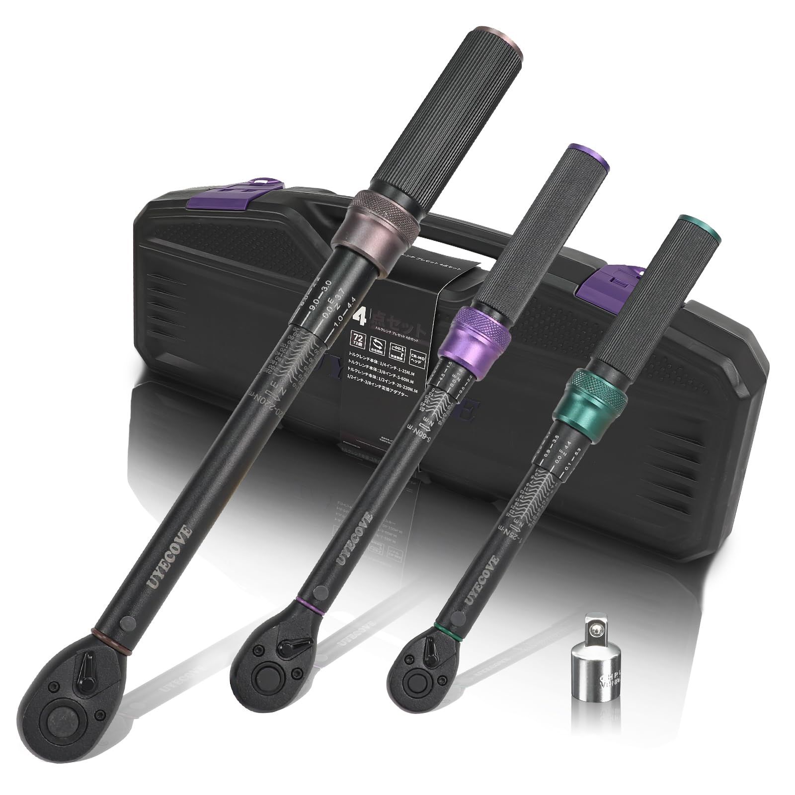 R★トルクレンチ セットプレセット型 4点組 差込角 3/8 9.5 mm 5-60N.m,1/2 12.7 mm 20-220N.m,1/4 6.35 mm 1-25N.m 自転車 バイク 車 自動車 高精度 ±3％ 72歯 5°送り角 見 a6bfd82f