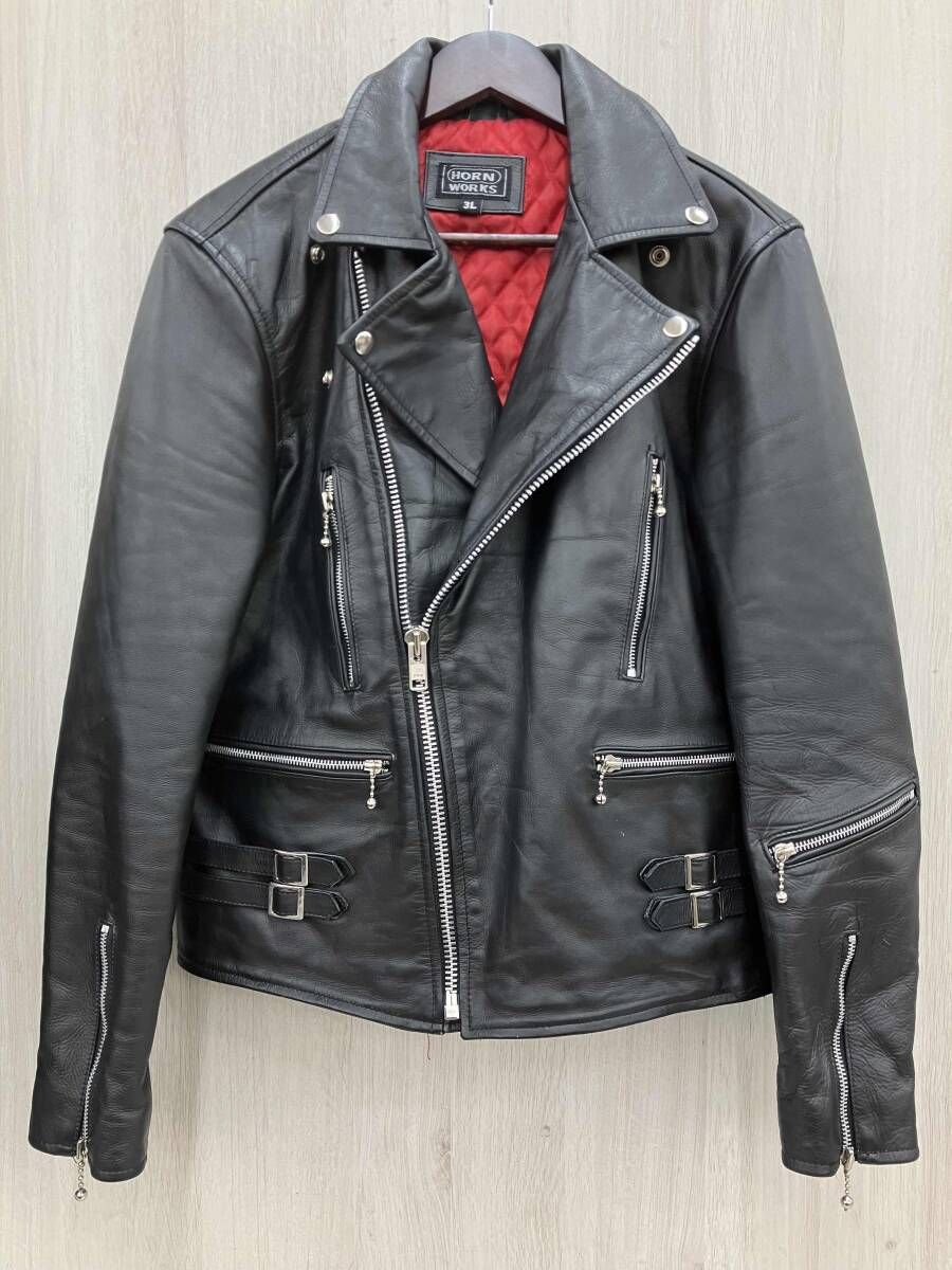 ダブルライダース HORN WORKS ダブルライダース 牛革 パキスタン製 中地キルティング赤 BLK サイズ:3L