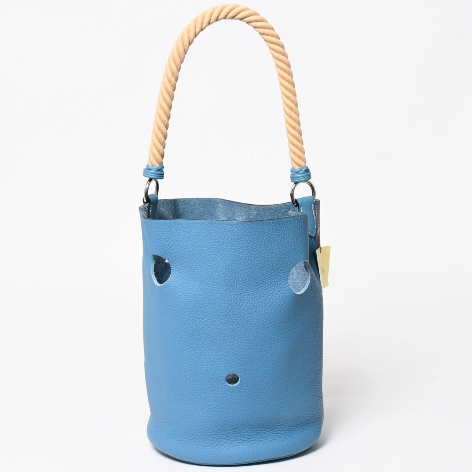極美品 HERMES エルメス マンジョワール PM ハンドバッグ ブルージーン トリヨンクレマンス 巾着型 K刻印 シルバー金具 中古 4a002906