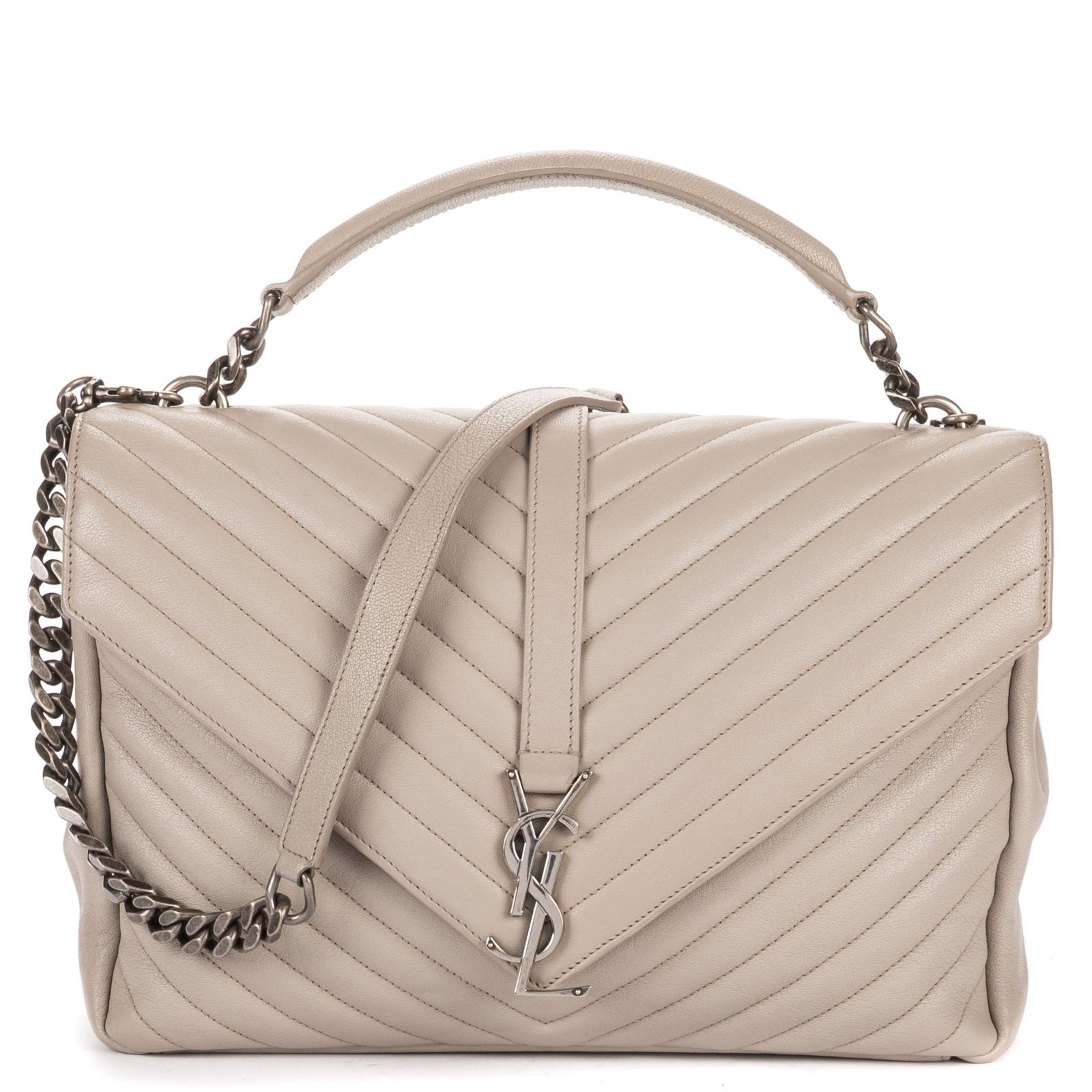 [中古] YVES SAINT LAURENT イヴサンローランバイカラー エッジ ワンショルダーバッググレーシェブロン エイジド カーフスキン レザーA