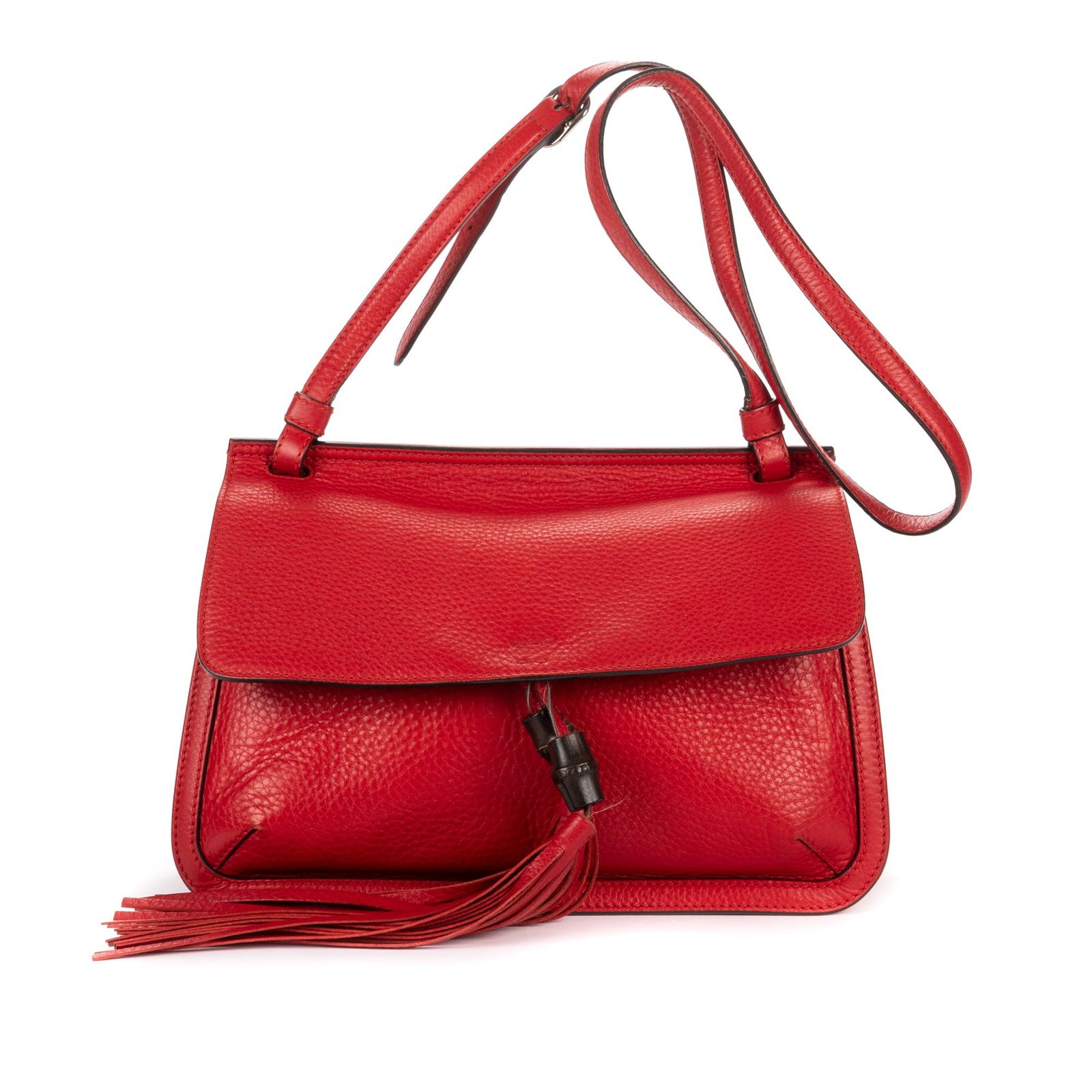 [中古] GUCCI グッチBamboo Tassel Daily Flap赤グレインカーフスキンレザーA