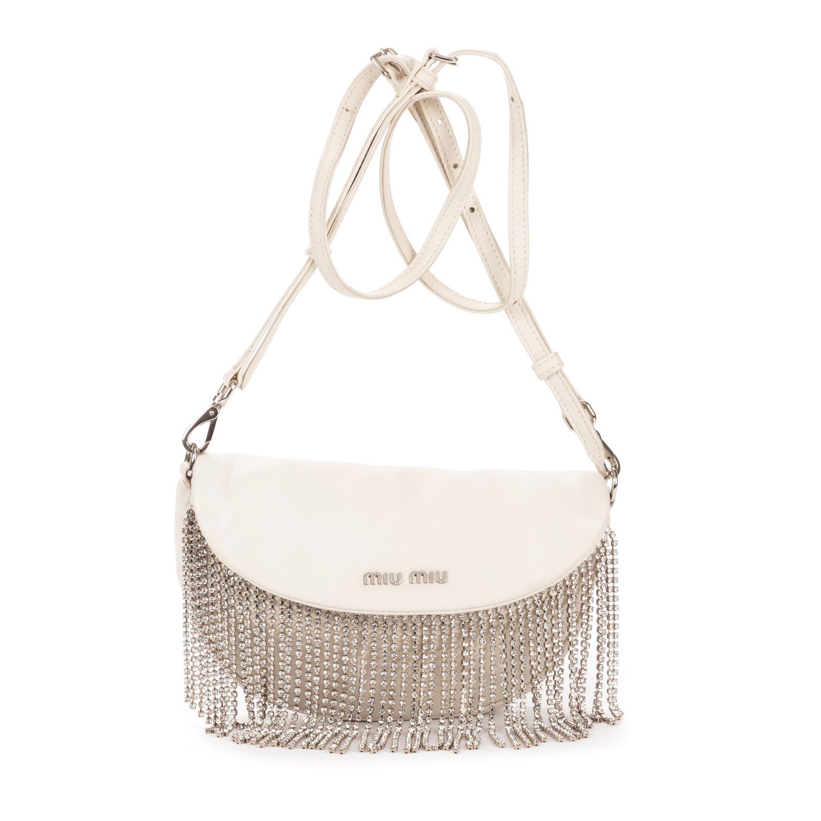 [中古] MIU MIU ミュウミュウCrystal Fringed CrossbodyアイボリーカーフスキンレザーA
