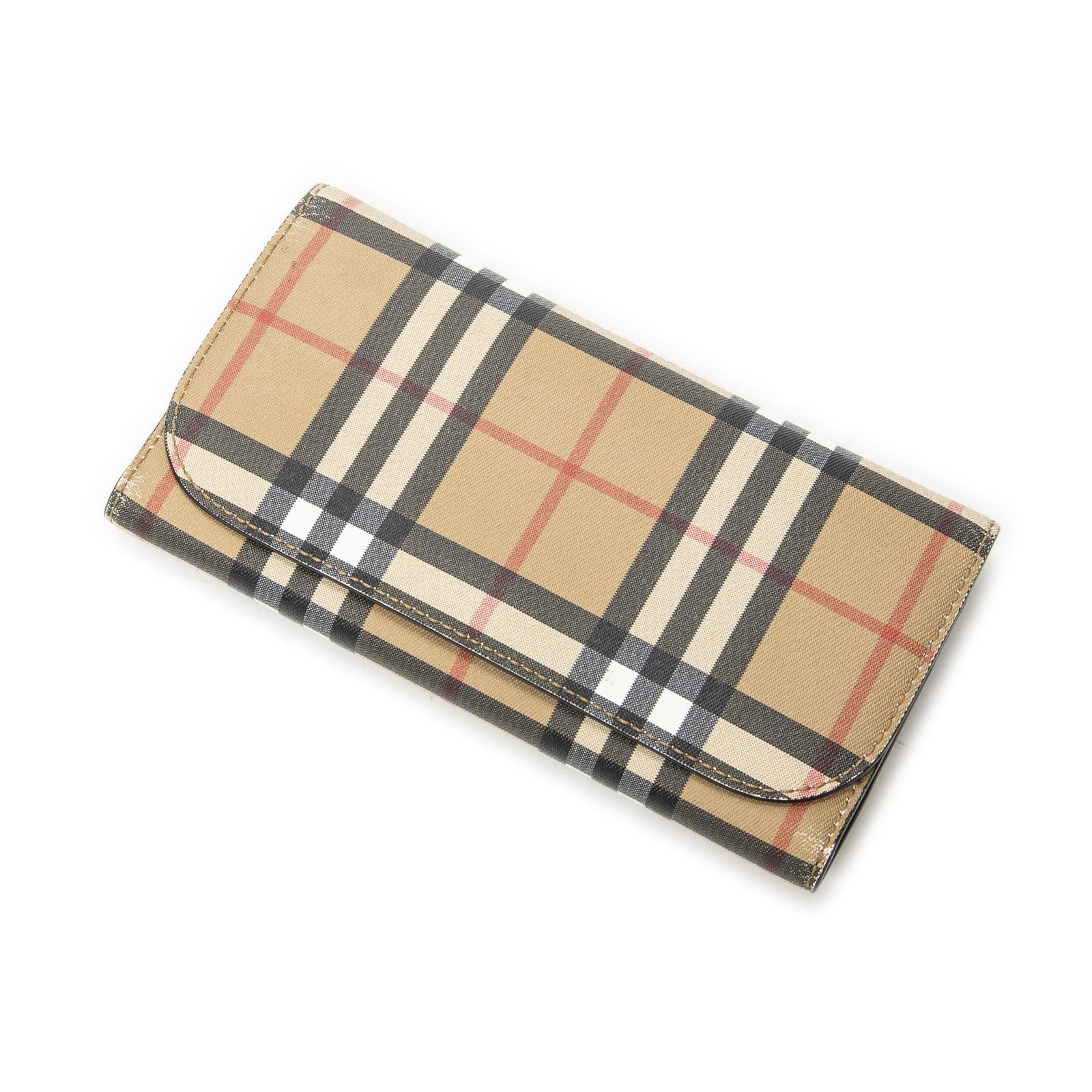 [中古] Burberry バーバリーコンチネンタルウォレットブラウン/ブラックノバチェックキャンバスAB