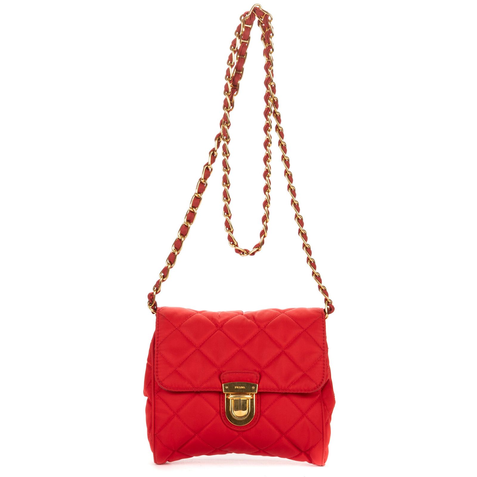 [中古] PRADA プラダTessuto Crossbody赤マトラッセナイロンキャンバスA