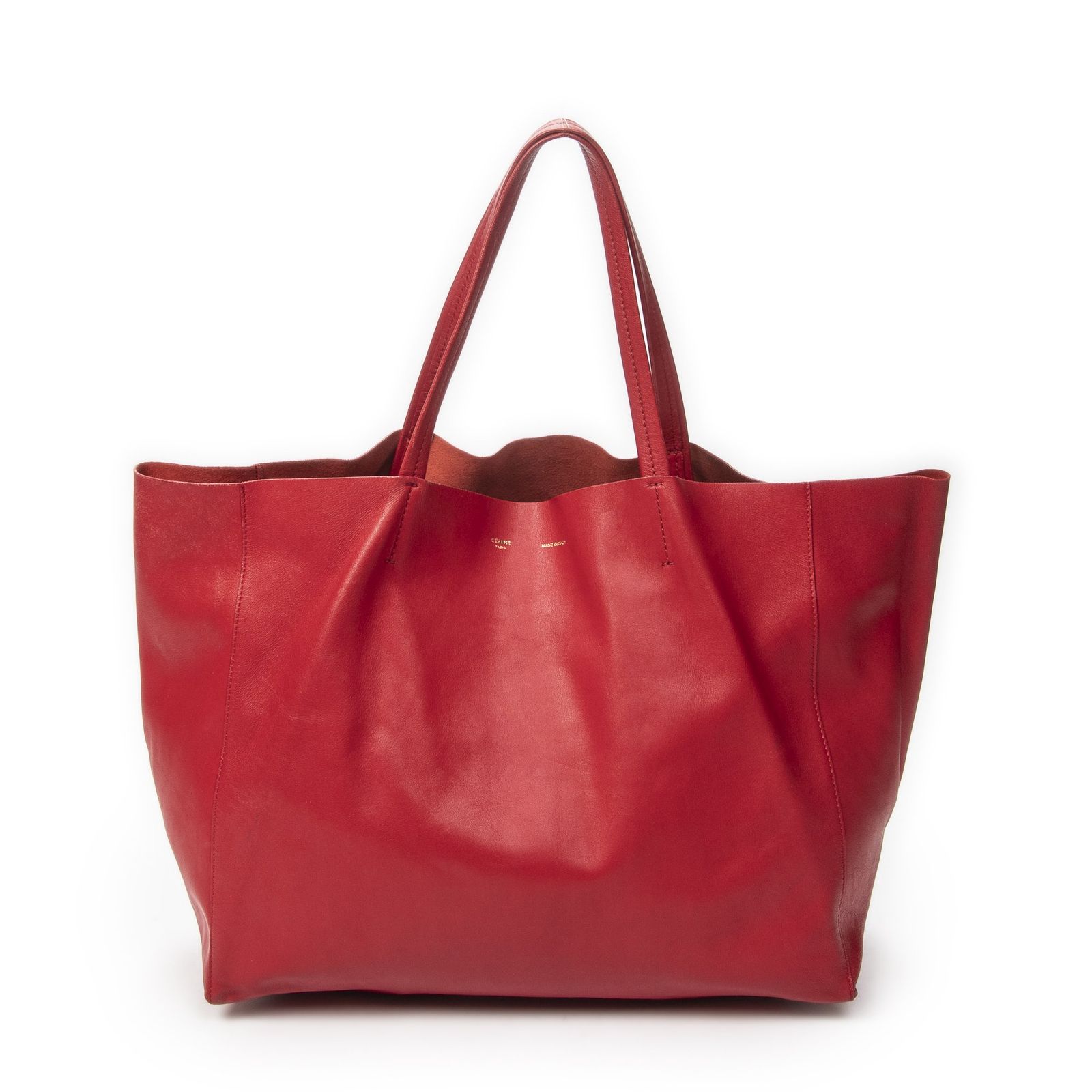 [中古] CELINE セリーヌHorizontal Cabas Tote赤カーフスキンレザーAB
