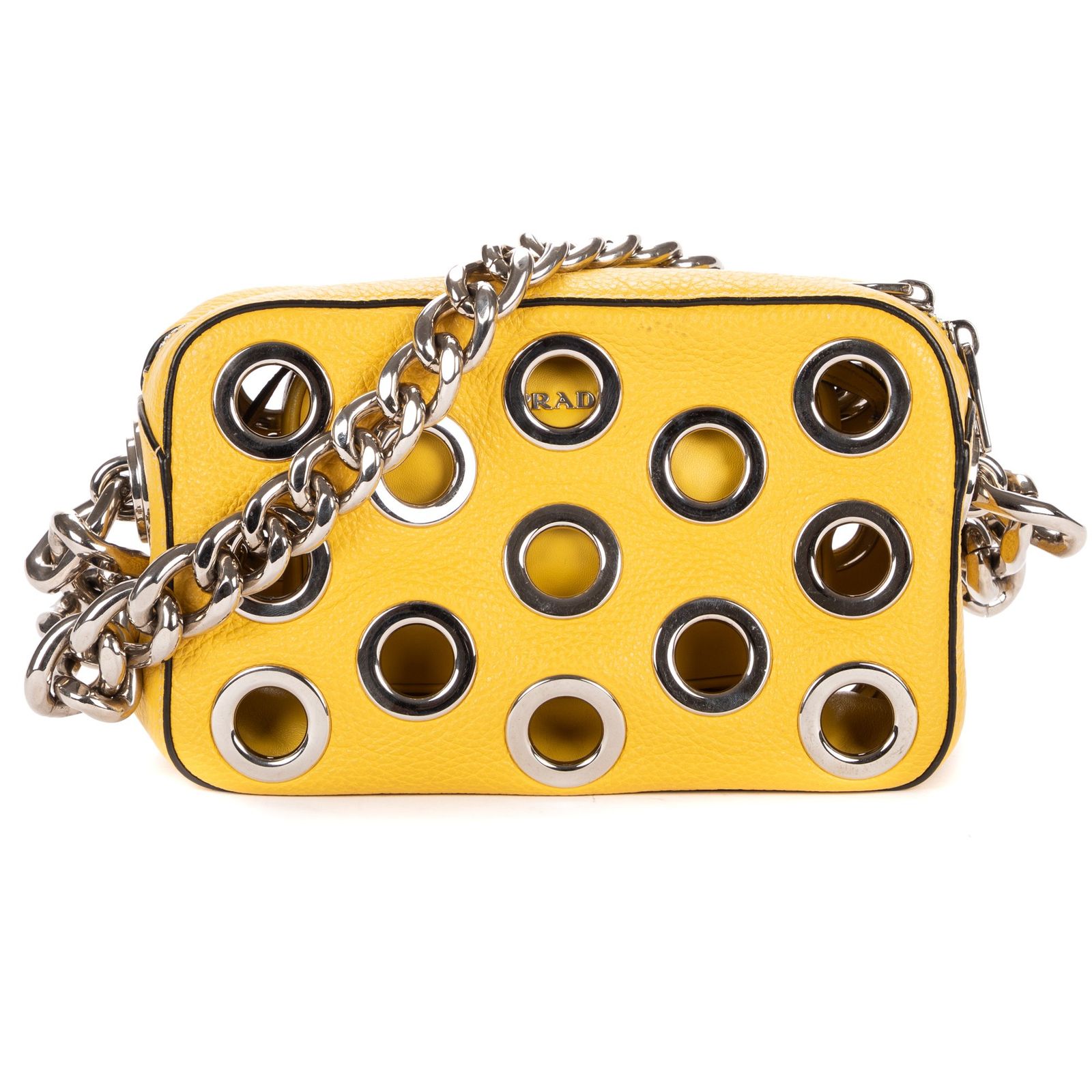 [中古] PRADA プラダGrommet Bauletto Chain Bag黄色ヴィテロ ダイノA