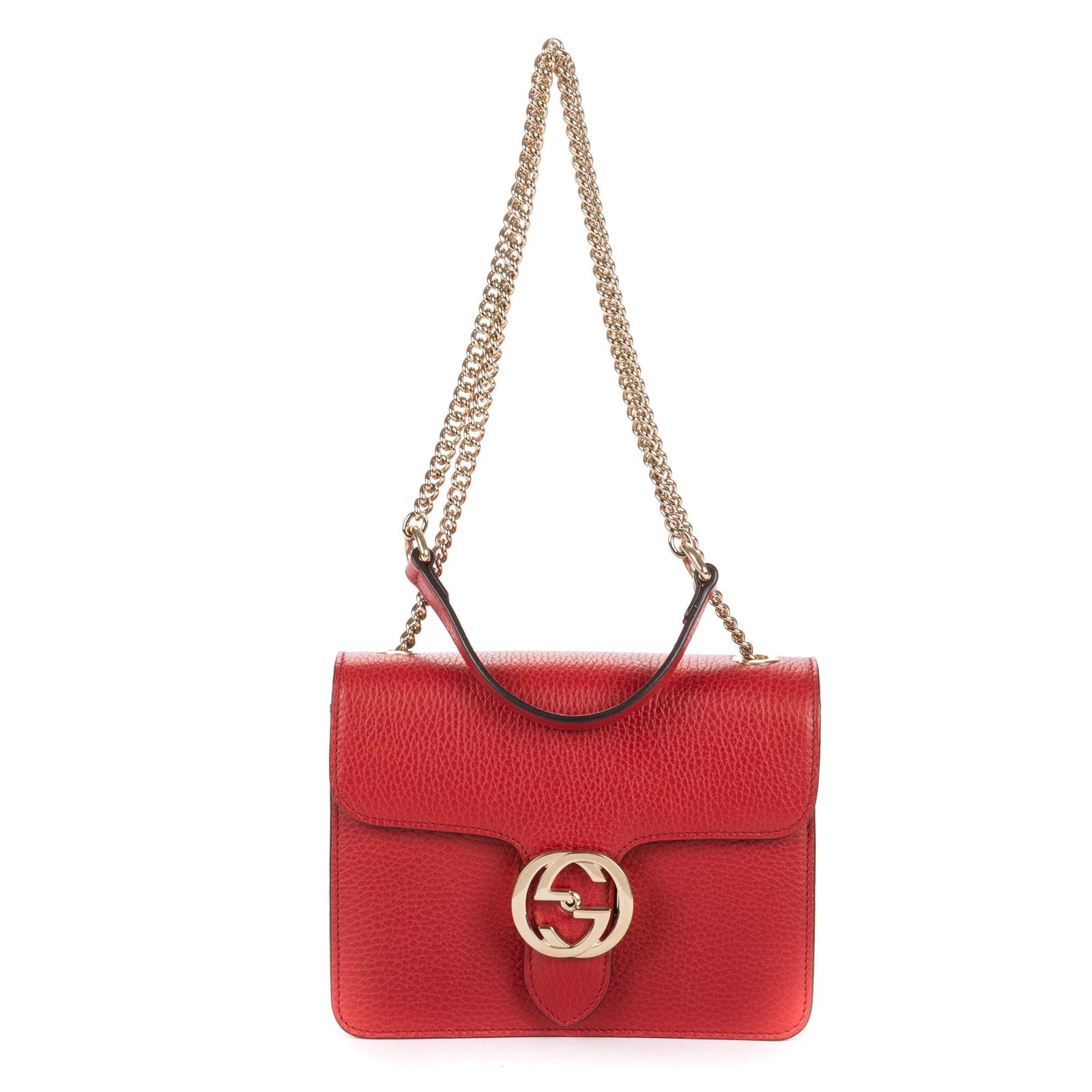 [中古] GUCCI グッチスモール インターロッキング GG チェーン クロスボディ赤グレインカーフスキンレザーA