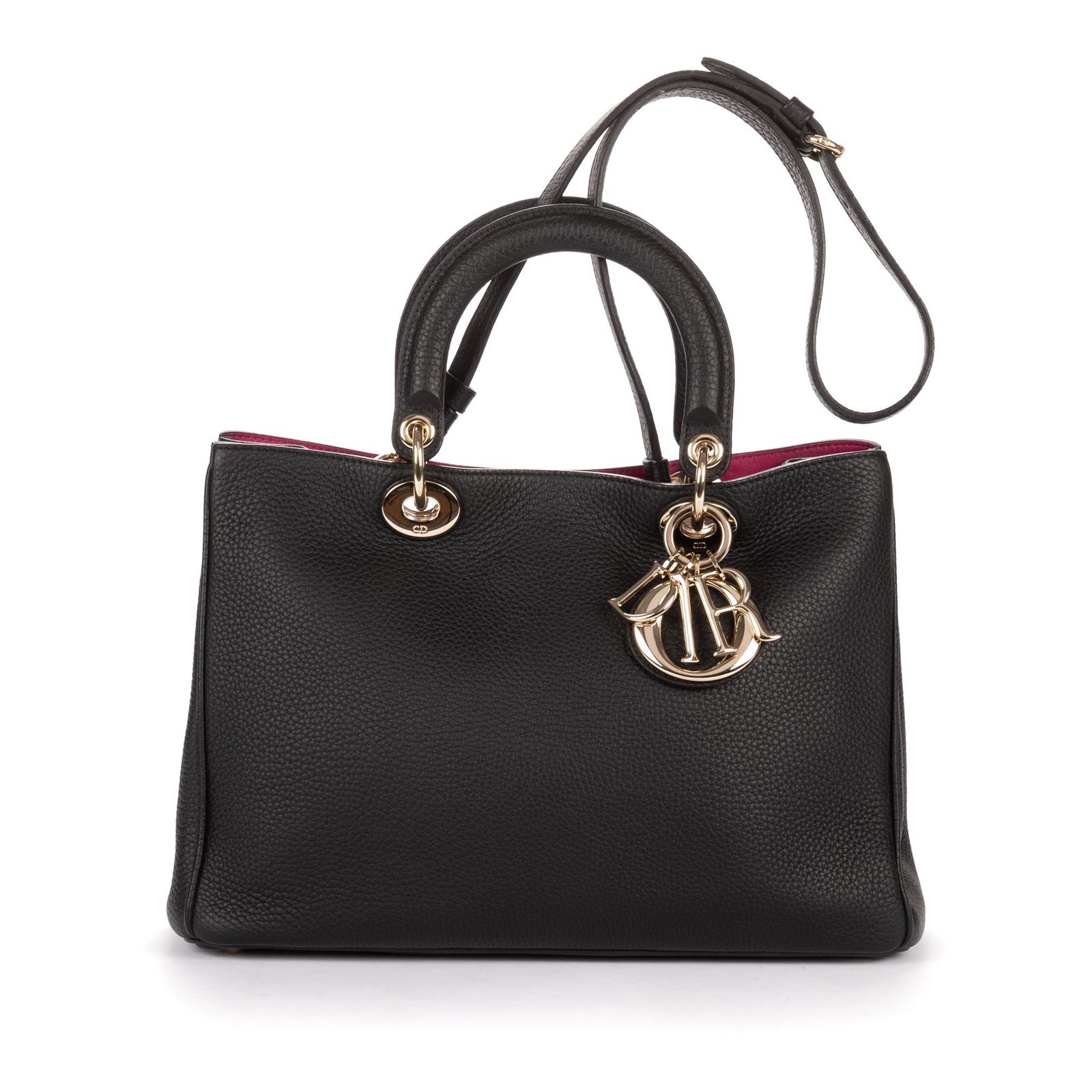 [中古] DIOR ディオールラージ ディオリッシモ トートバッグ黒、紫グレインカーフスキンレザーA
