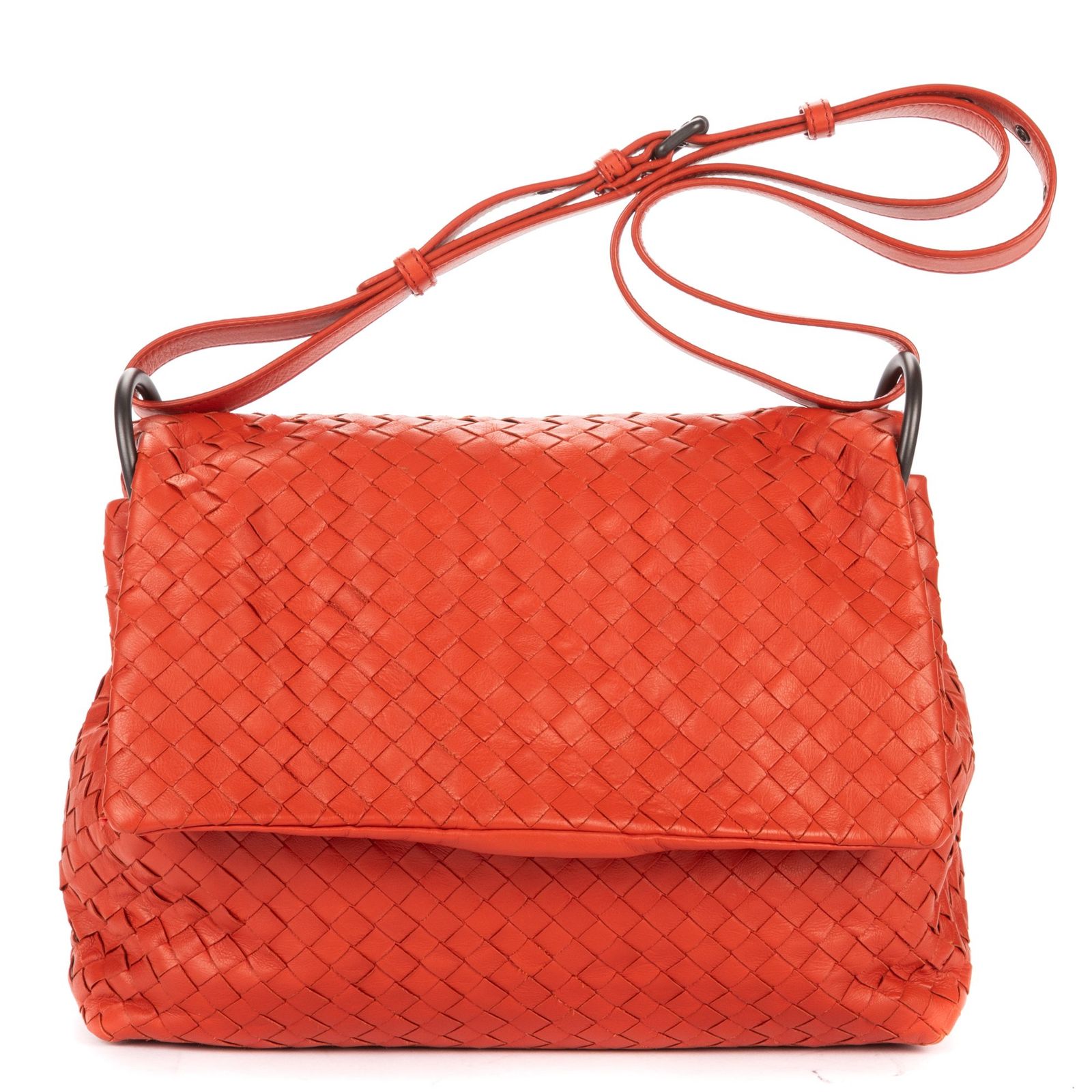 [中古] BOTTEGA VENETA ボッテガヴェネタフラップメッセンジャーオレンジイントレチャートレザーA
