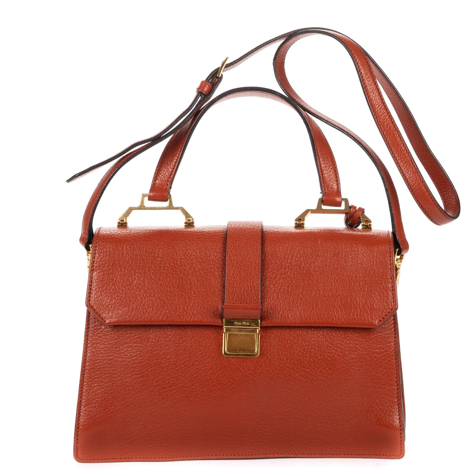 [中古] MIU MIU ミュウミュウMadras Top Handle茶色マドラスレザーA