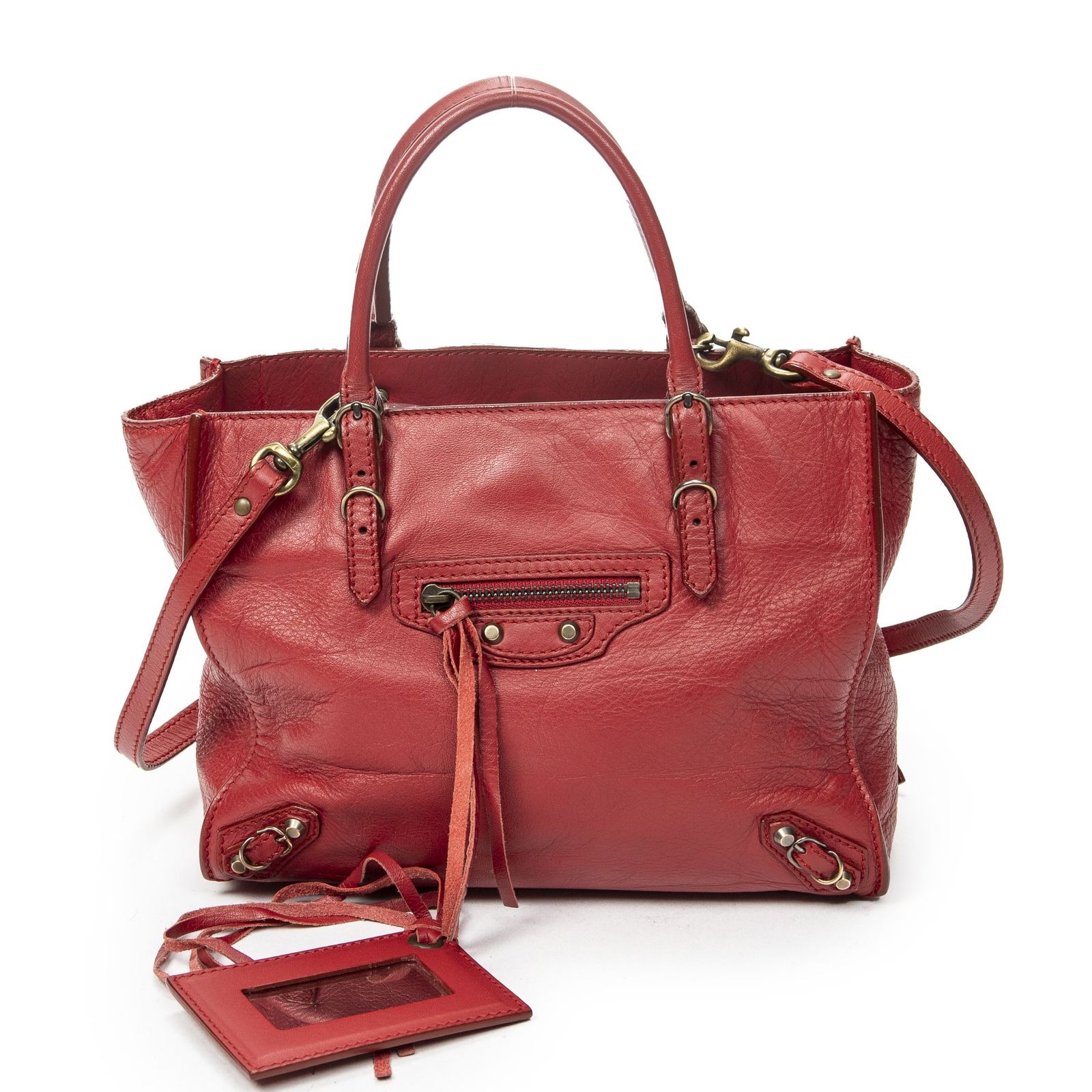 [中古] BALENCIAGA バレンシアガMini Papier A4 Magnet Tote赤カーフスキンレザーAB