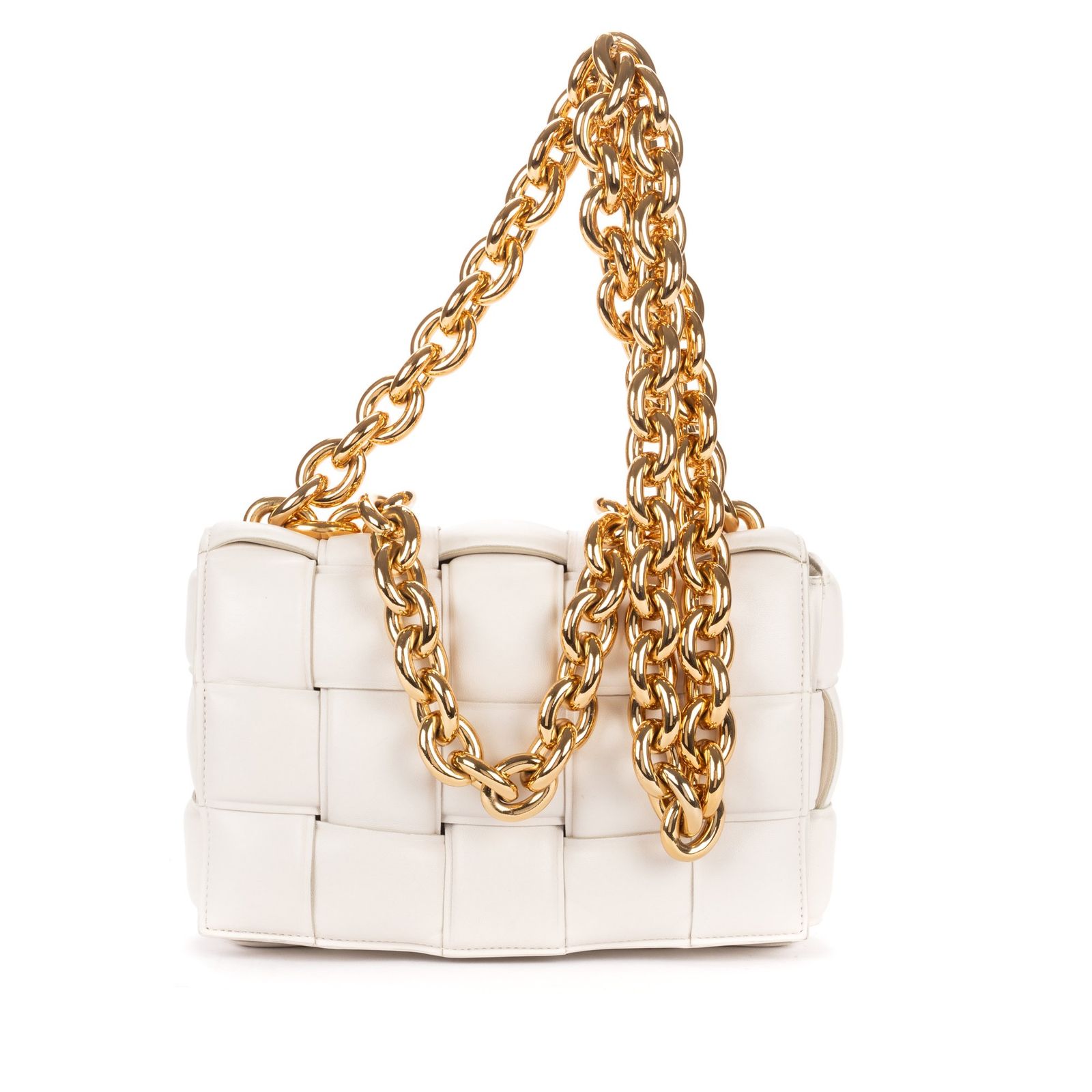 [中古] BOTTEGA VENETA ボッテガヴェネタPadded Casette Chain CrossbodyアイボリーマキシイントレチャートレザーA