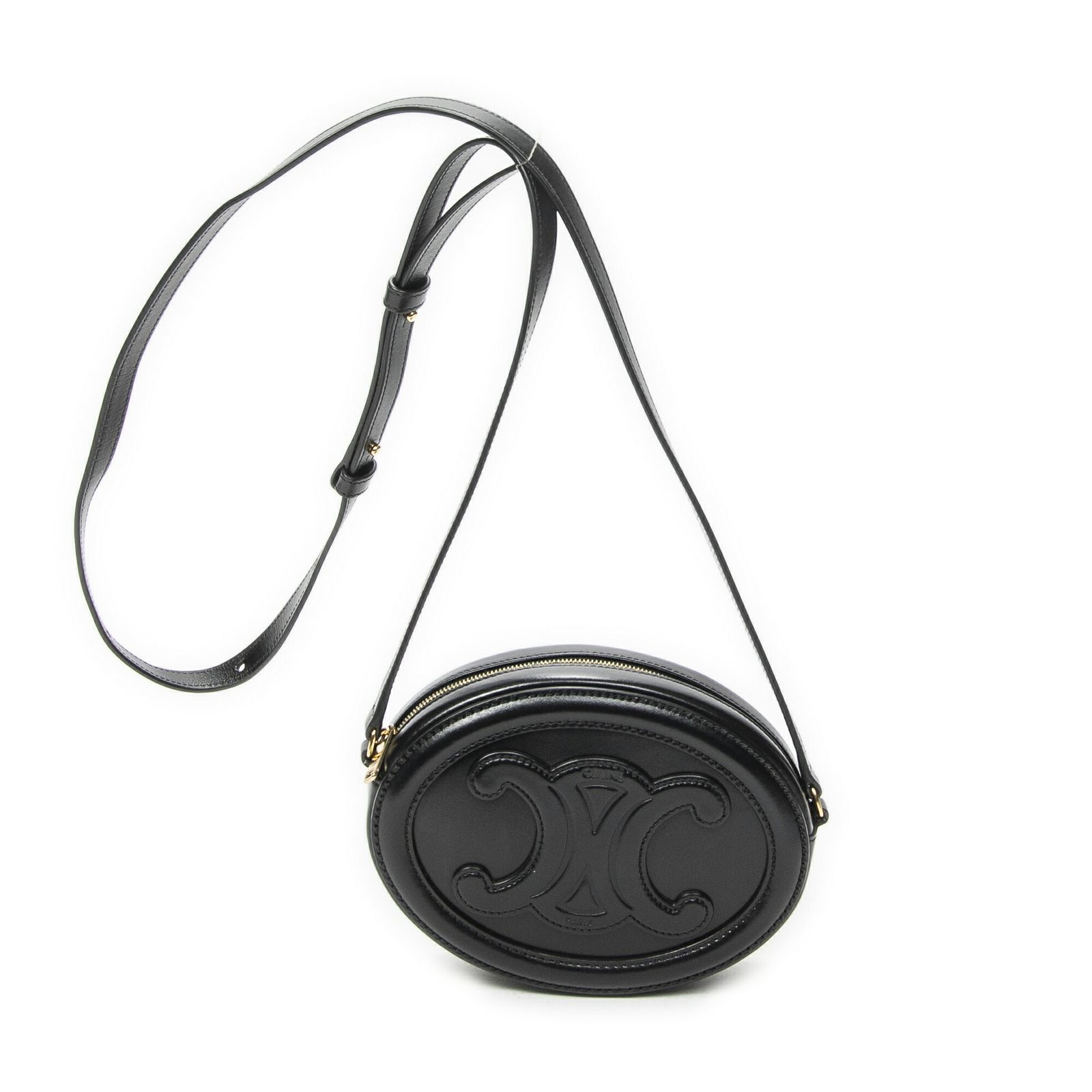 [中古] CELINE セリーヌトリオンフ オーバル クロスボディ黒カーフスキンレザーA