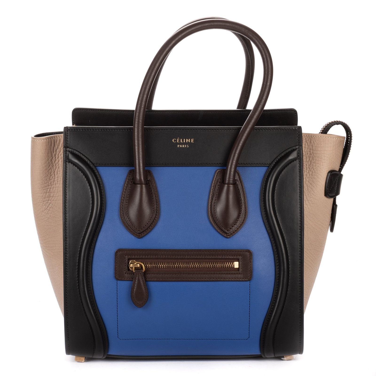 [中古] CELINE セリーヌTricolor Micro Luggageグレー、黒、青スムースカーフスキンレザーA