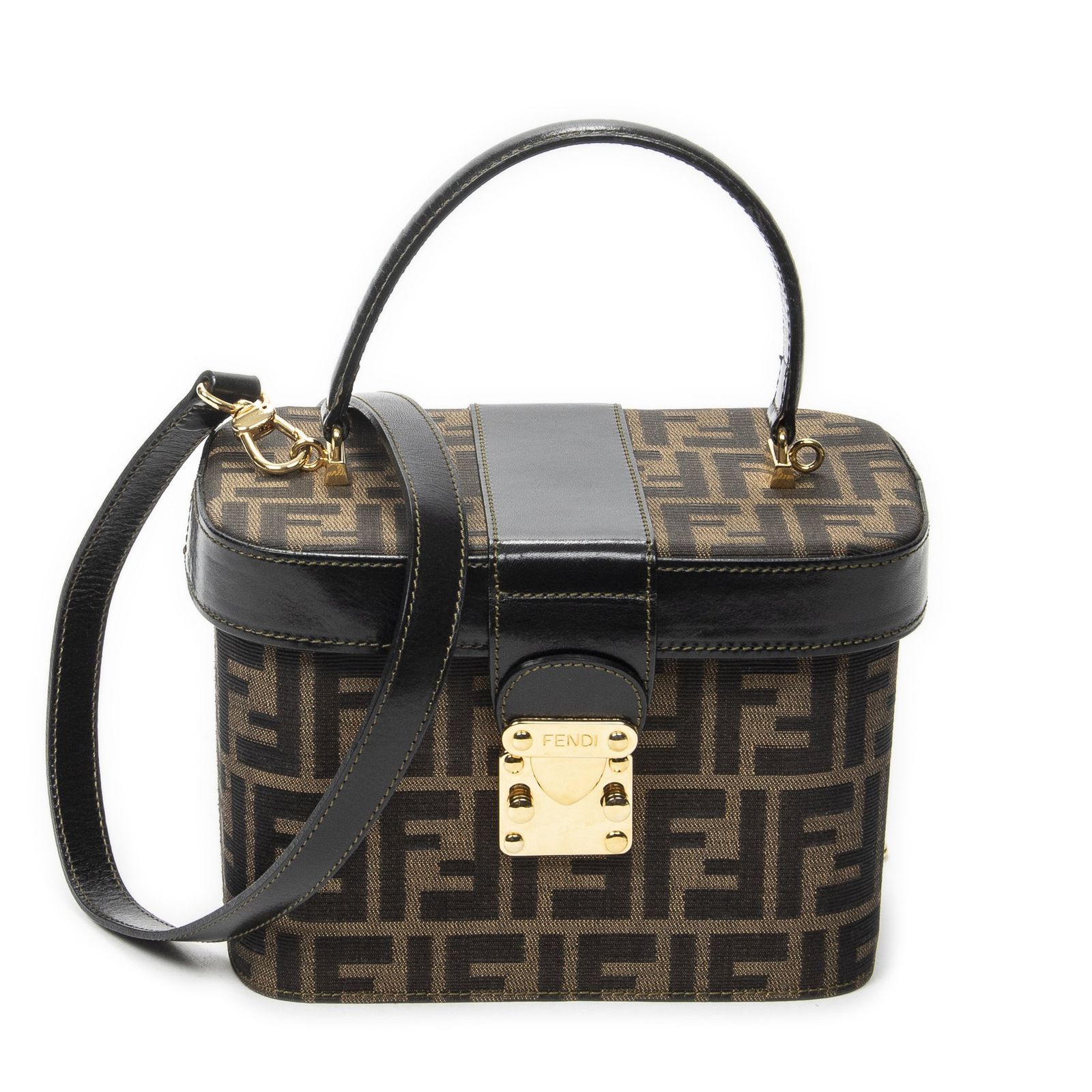 [中古] FENDI フェンディトレンディトップハンドルバニティケースブラウン/ブラックズッカキャンバスA