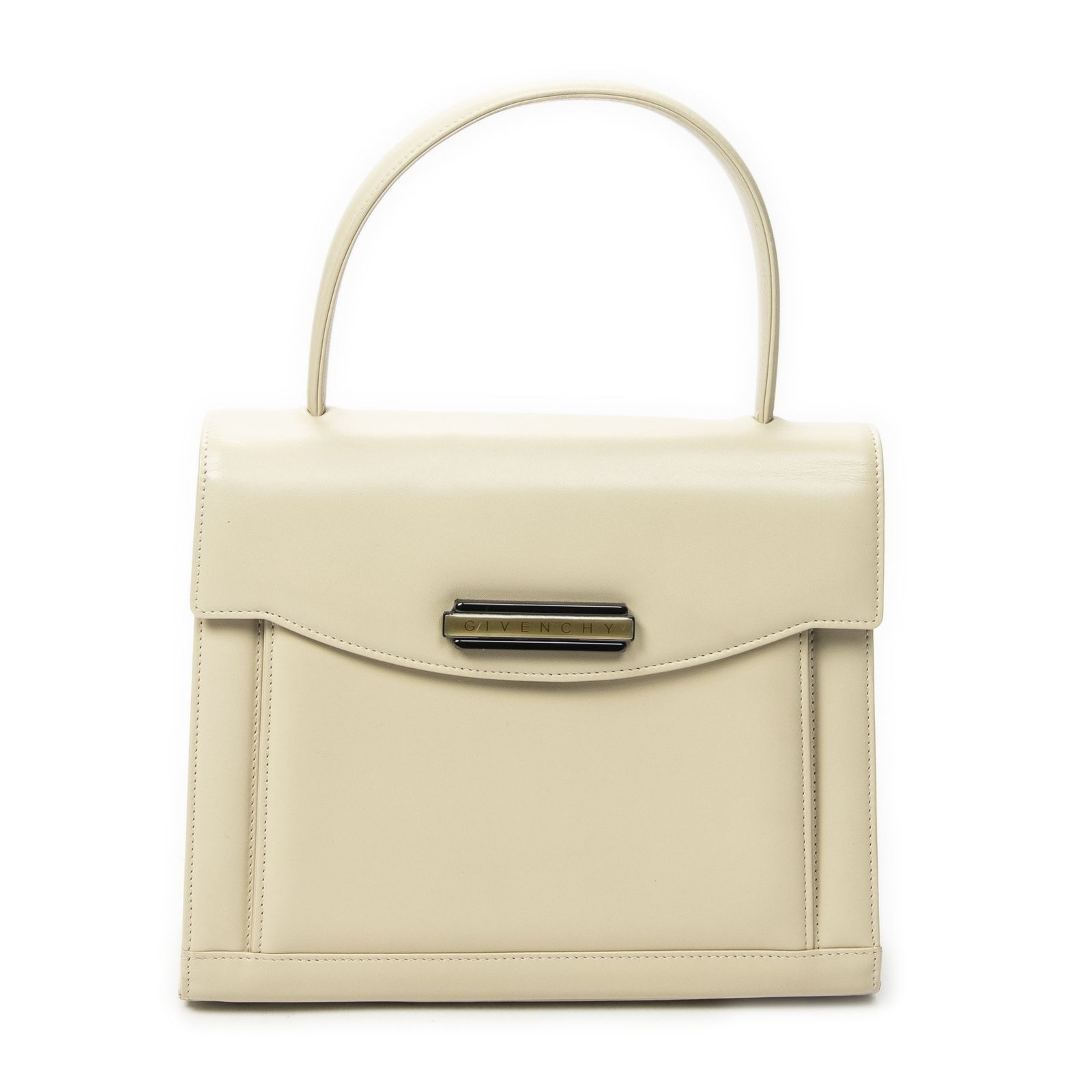 [中古] GivenchyヴィンテージフラップトップハンドルベージュカーフスキンレザーA