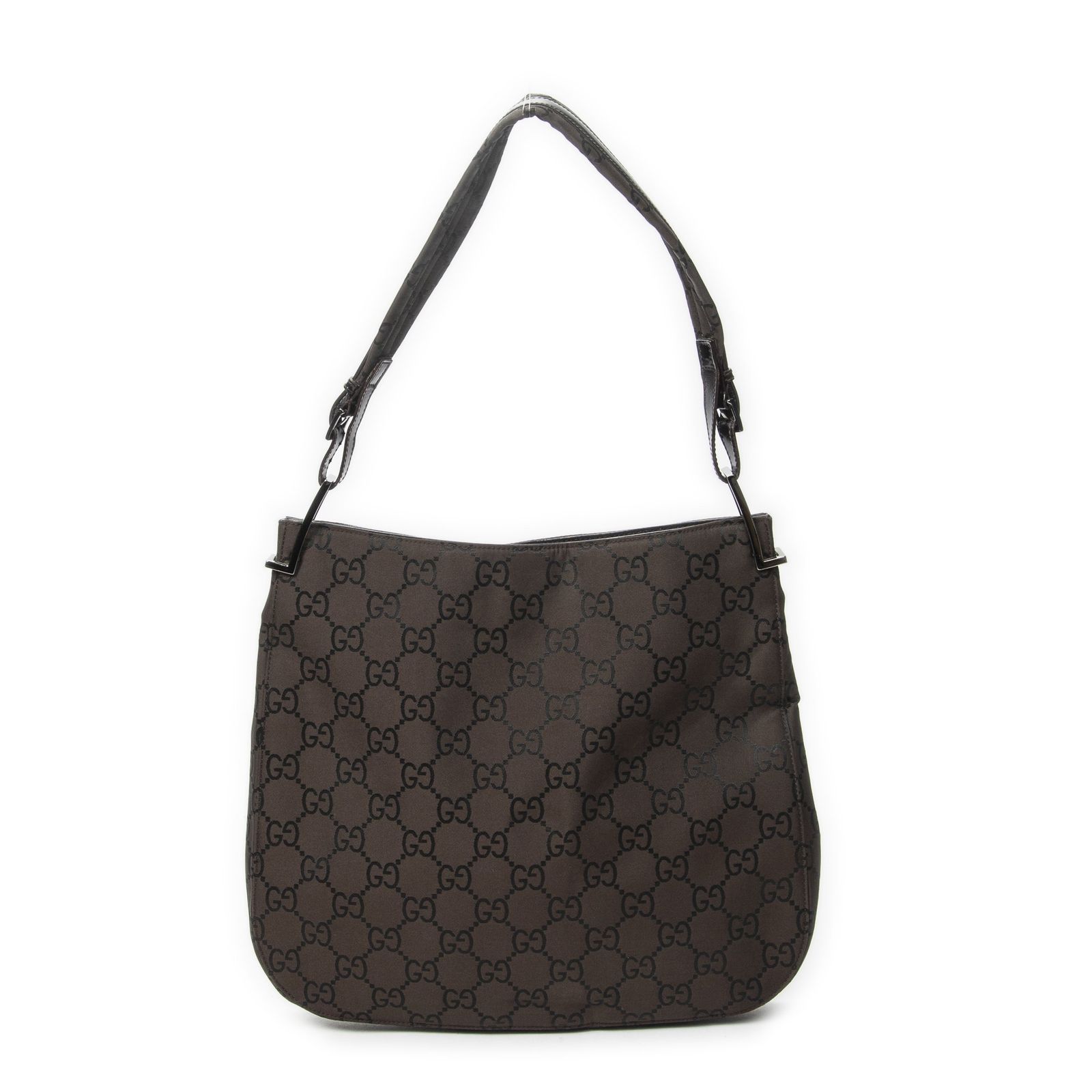 [中古] GUCCI グッチショルダーホーボーダークブラウンGGナイロンキャンバスA