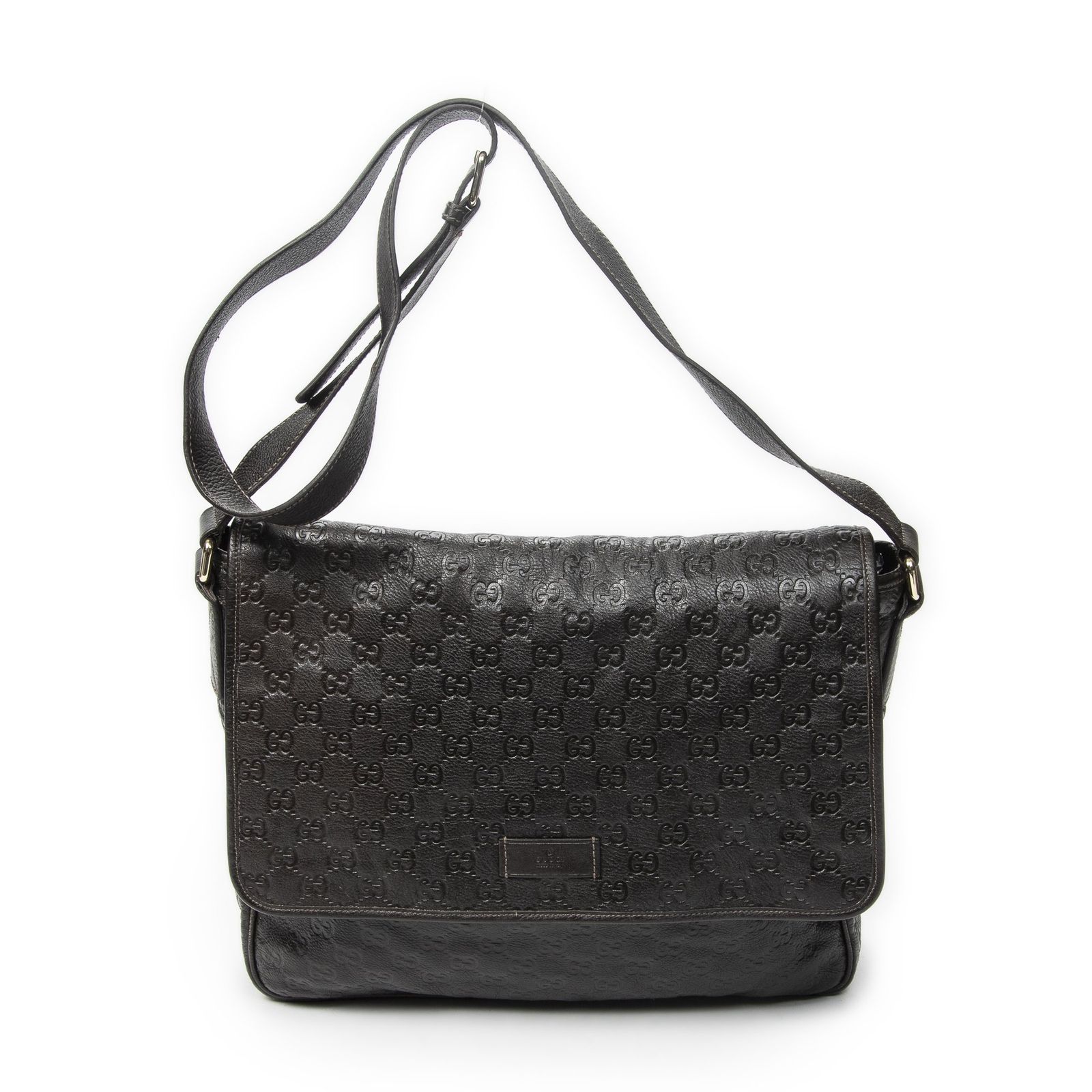 [中古] GUCCI グッチラージフラップメッセンジャーダークブラウングッチッシマA