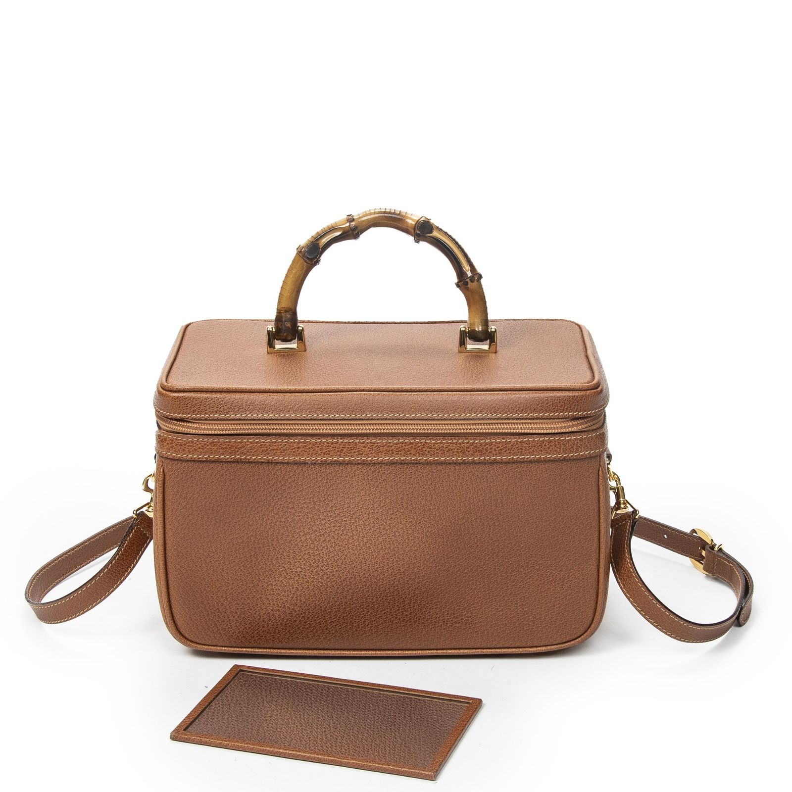 [中古] GUCCI グッチLarge Bamboo Vanity Case茶色グレインカーフスキンレザーA