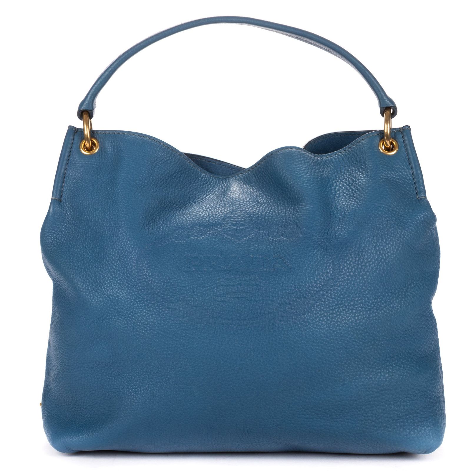 [中古] PRADA プラダLarge Hobo Top Handle青ヴィテロ ダイノA