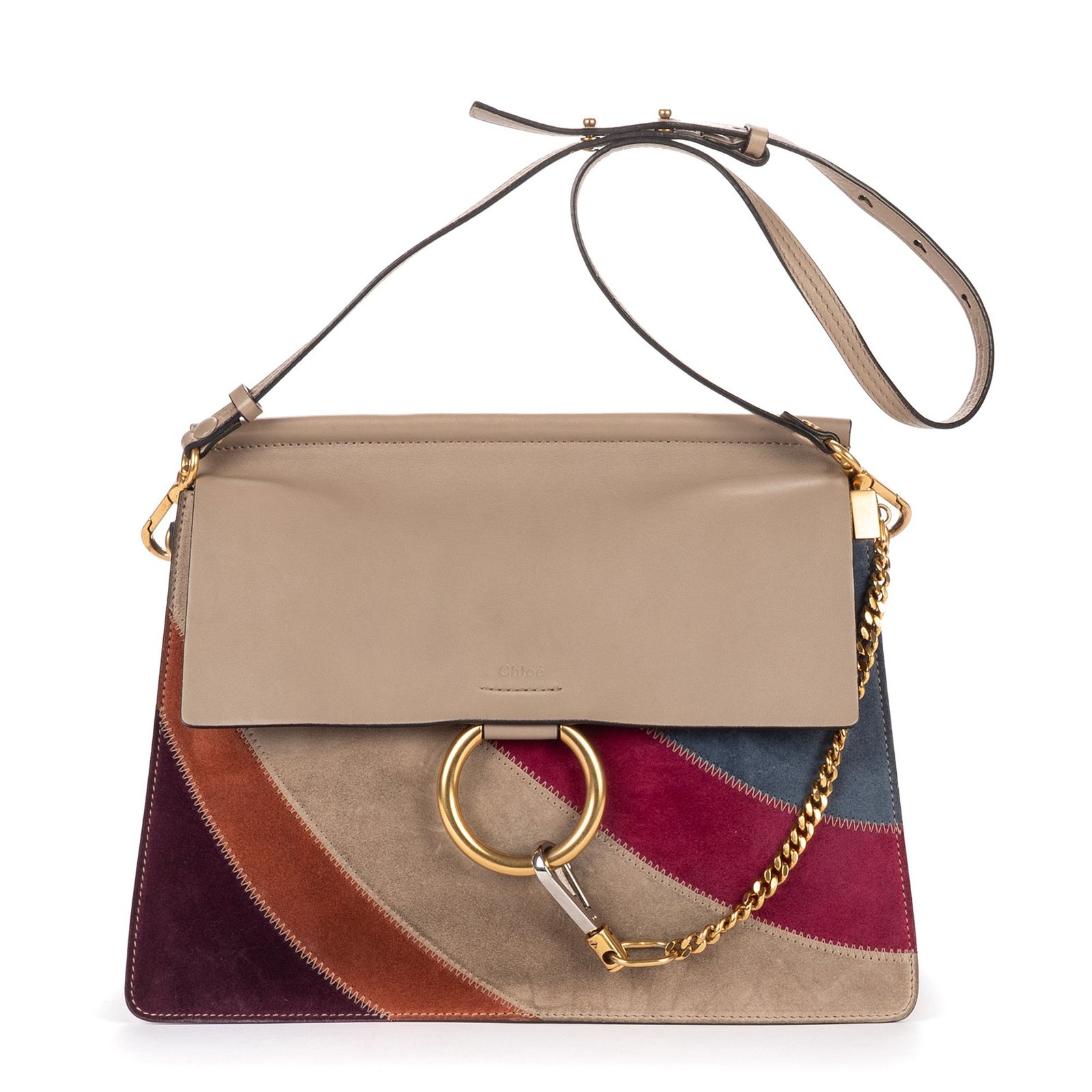 [中古] CHLOE クロエMedium Faye Bagグレー、マルチカラーPatchwork SuedeA
