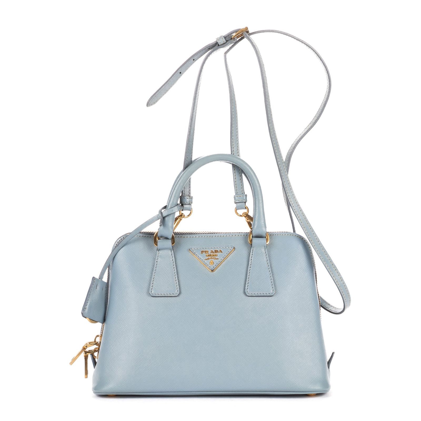 [中古] PRADA プラダスモール ジップ プロムナード青サフィアーノレザーA