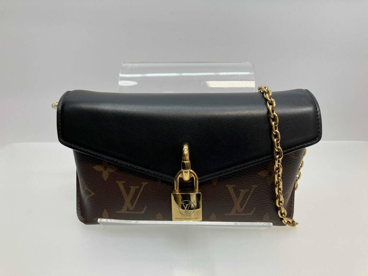 LOUIS VUITTON ルイヴィトン モノグラム パドロック オンストラップ M80559 チェーンショルダーバッグ ブラウン ブラック ゴールド金具