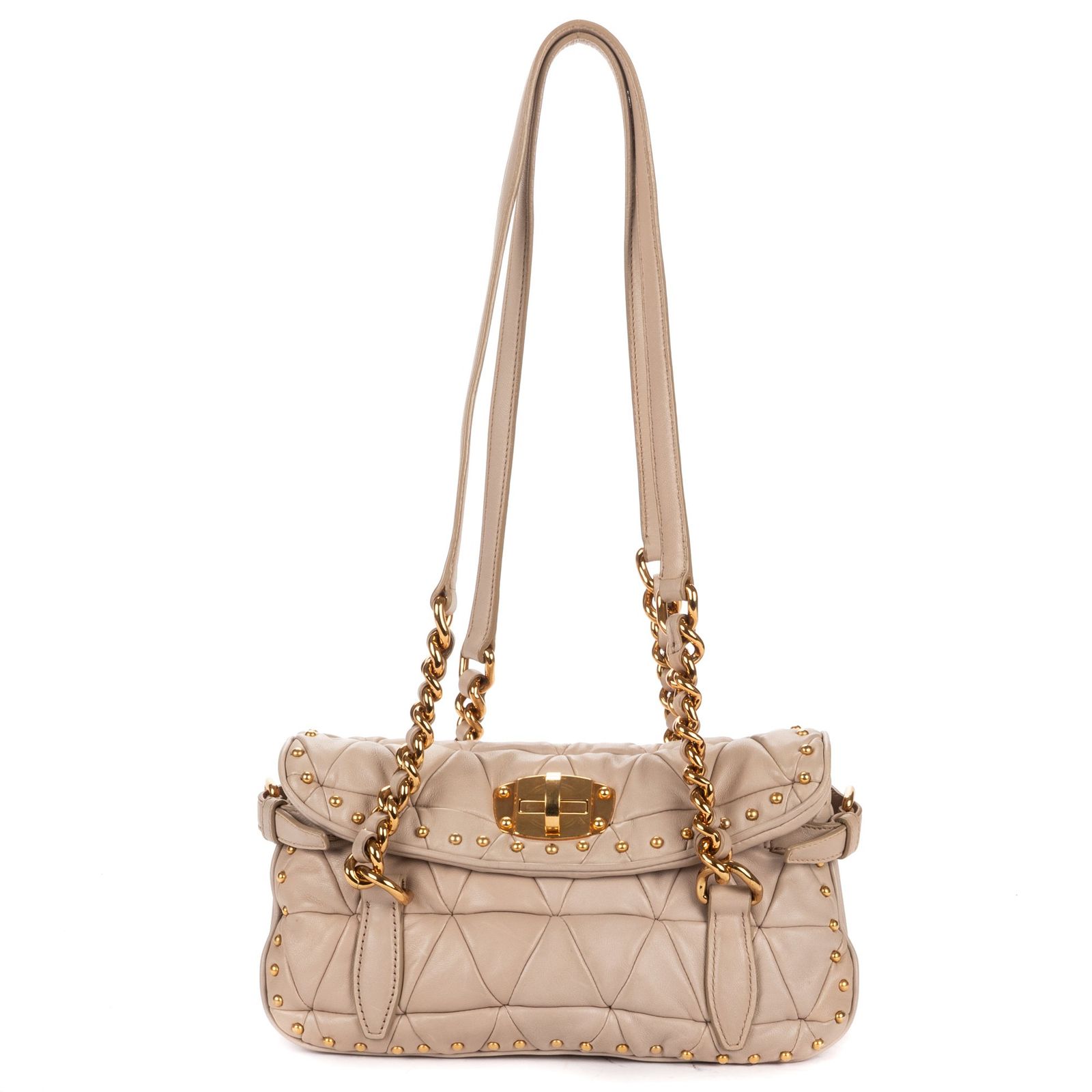 [中古] MIU MIU ミュウミュウTurn Lock Studded FlapベージュナッパマトラッセレザーA