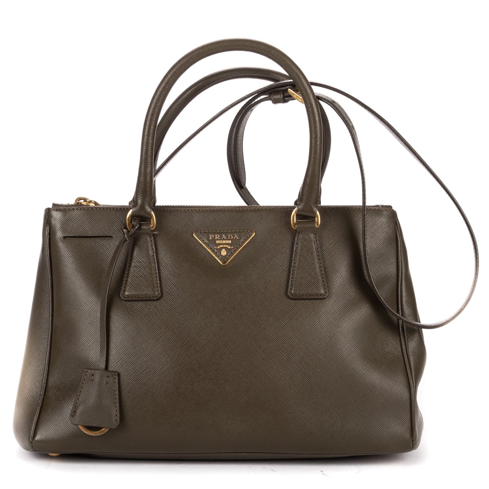 [中古] PRADA プラダDouble Zip ToteダークグリーンサフィアーノレザーA