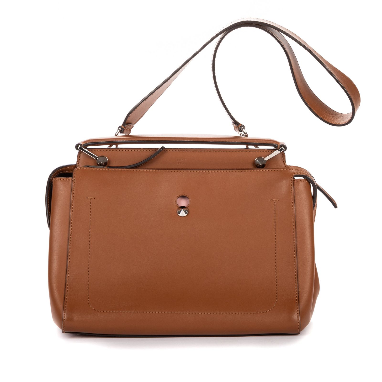 [中古] FENDI フェンディドームトップハンドル茶色テクスチャードレザーA