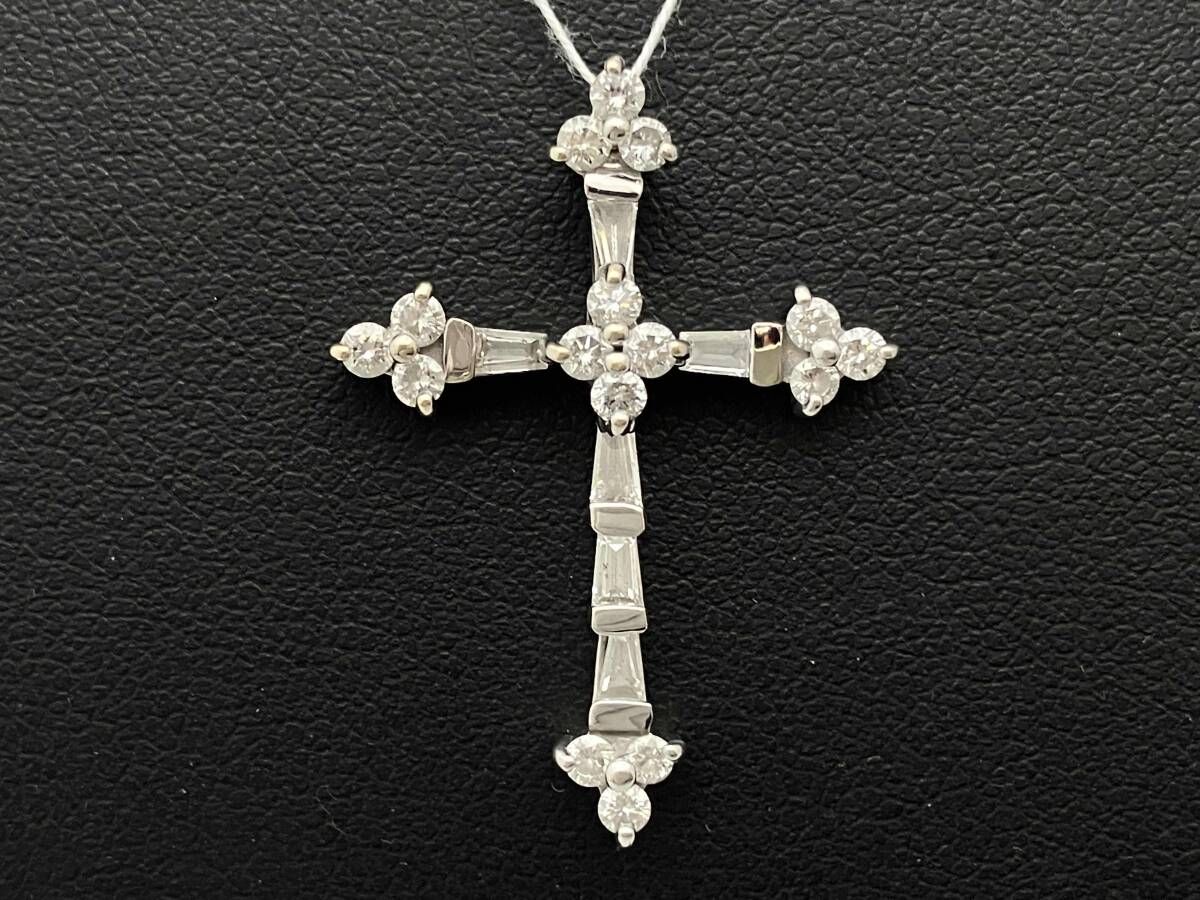 K14WG 天然 ダイヤモンド 1.00ct クロス ペンダント トップ 十字架 モチーフ ダイヤ 2.9g 約H31×W23 mm 48,642円