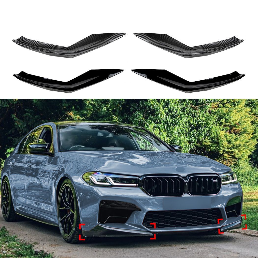 BMW 5シリーズ F90 M5 LCI 2021-2024対応 フロントリップスポイラー フロントアンダースポイラー フロントコーナーパーツ 外装パーツ ABS製 カーボン調 ピアノブラック 前まわりを引き締めるスポーティデザイン ドレスアップ用品