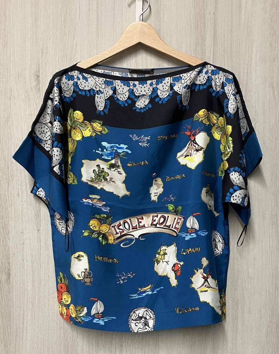 DOLCE＆GABBANA/ドルチェ＆ガッパーナ/半袖シャツ・ブラウス/シルクプリントブラウス/ブルー/36