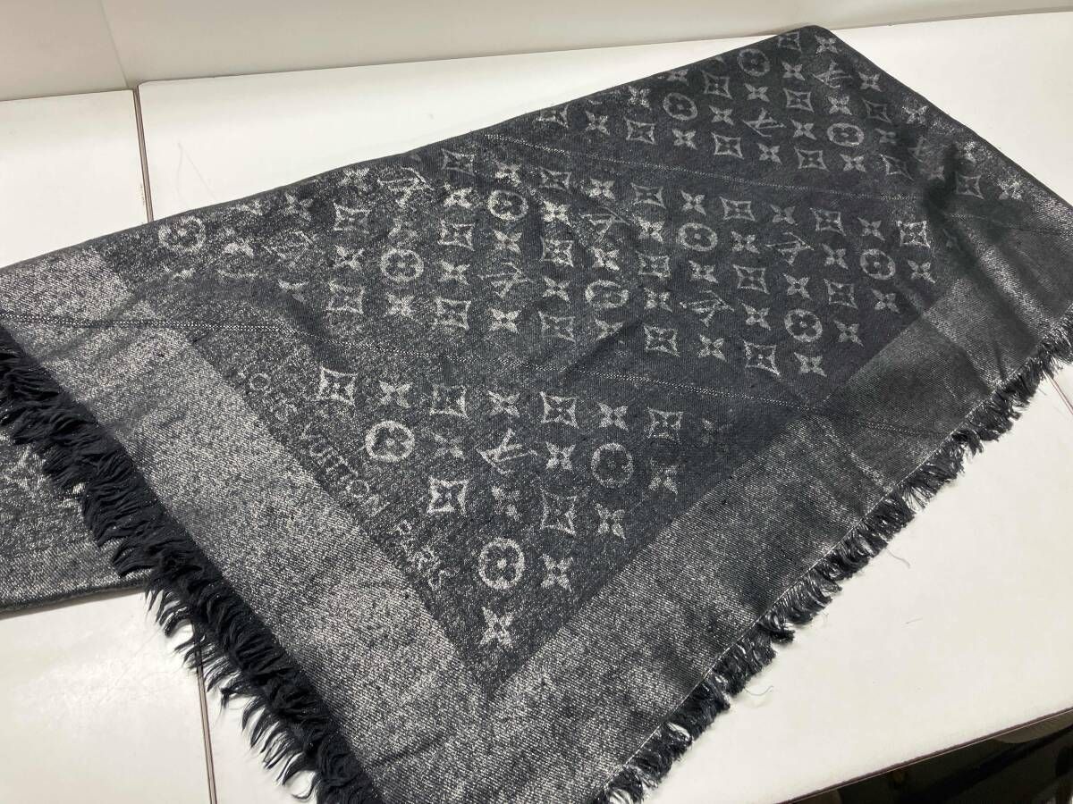 LOUIS VUITTON 402336 ショール ブラック シルク60％ ウール40% ストール