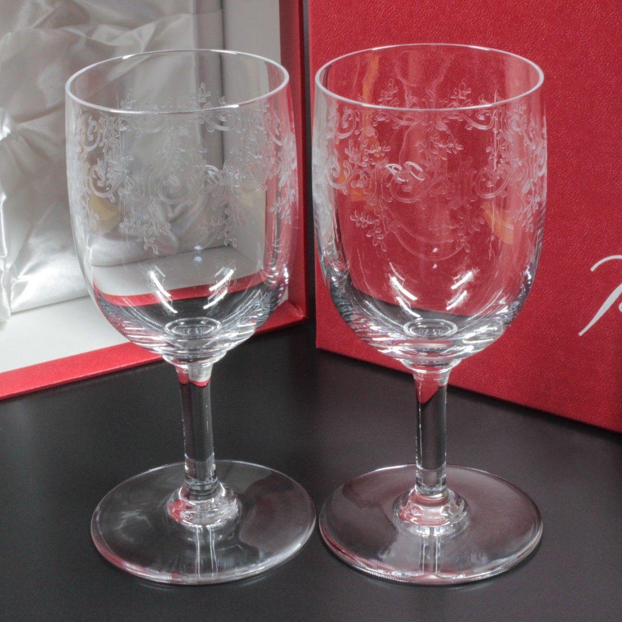 W33【新品同様】Baccarat バカラ セビーヌ ワイングラス ペア エッチング クリスタル 高さ14cm セヴィーヌ Sevigne