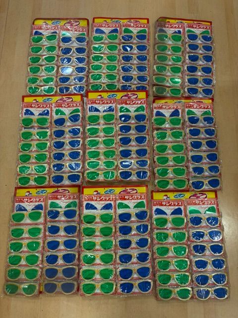 【T3】昭和レトロ　替玉付　サングラス　駄菓子屋　６＋６×９SET　月光仮面風　青色・緑色　カラーレンズ