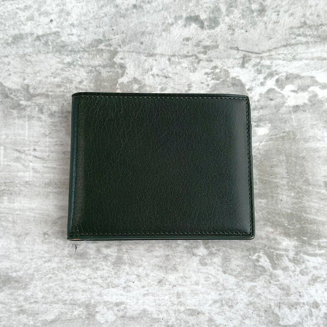 新品 D'URBAN ダーバン 牛革 本革 二つ折り財布 グリーン レザー 小銭入れ付き カード収納 箱付き 定価22,000円 メンズ