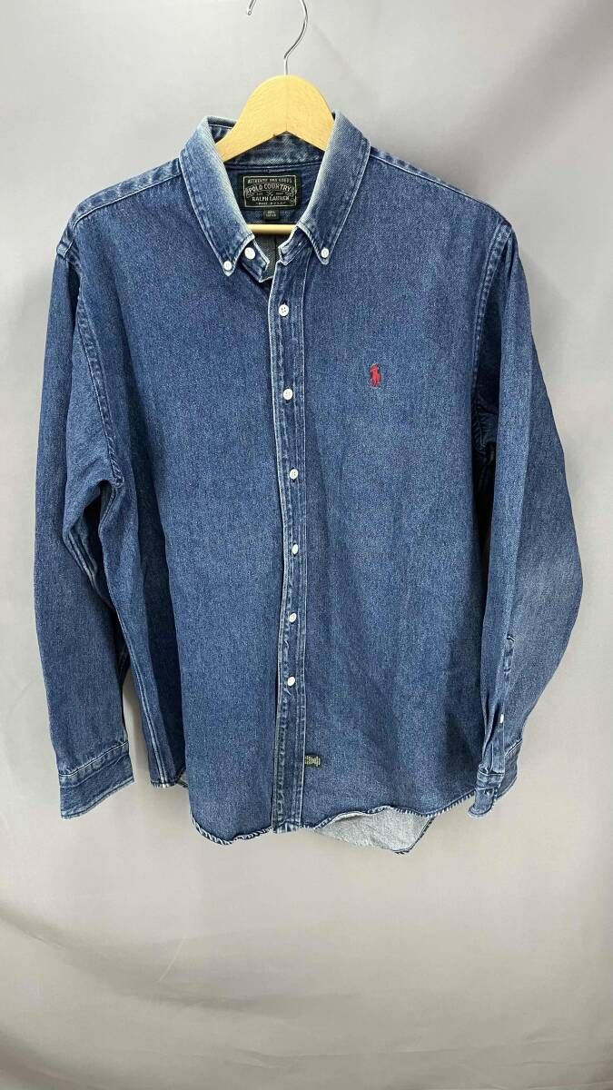 ★ POLO RALPH LAUREN ポロラルフローレン 長袖シャツ USA製 サイズM ブルー 通年